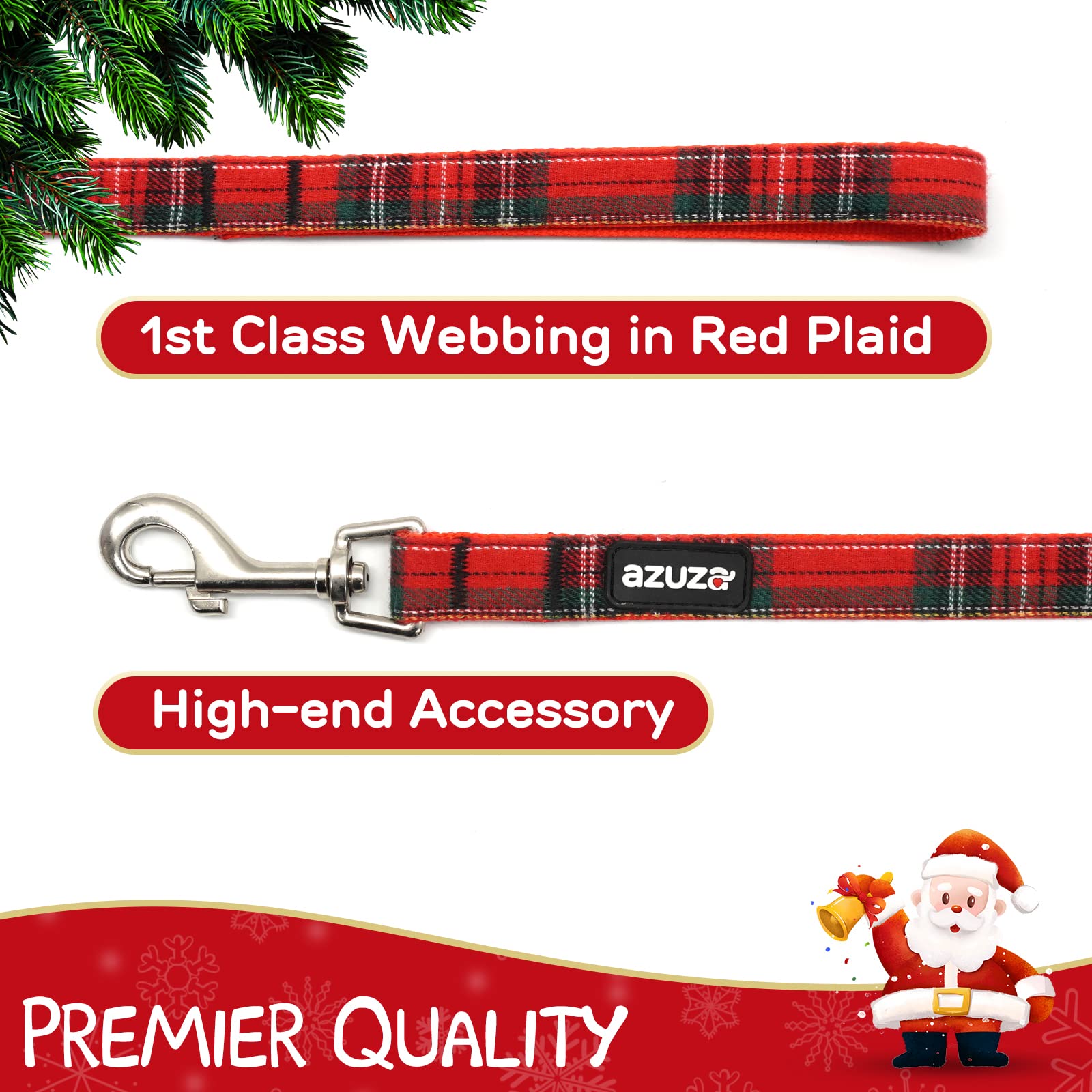 Azuza Christmas Buffalo Dog Collar And Leash Set, Classic Plaid Collar With Removable Bowtie And Matching Leash For Puppy Small Dogs
