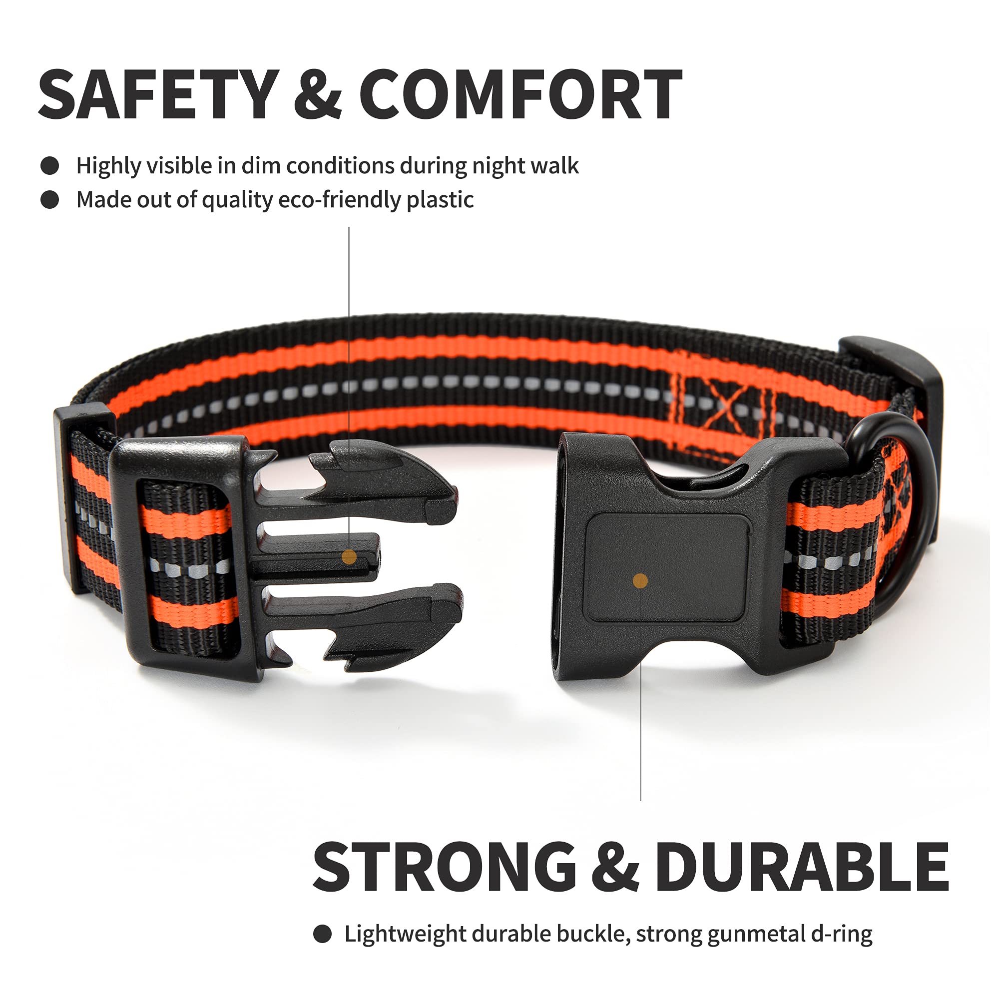 Mile High Life Reflective Dog Collar | Nylon Pet Collars Wiith Buckle | Light Weight Puppy Collars | Orange Dog Collars For Medi