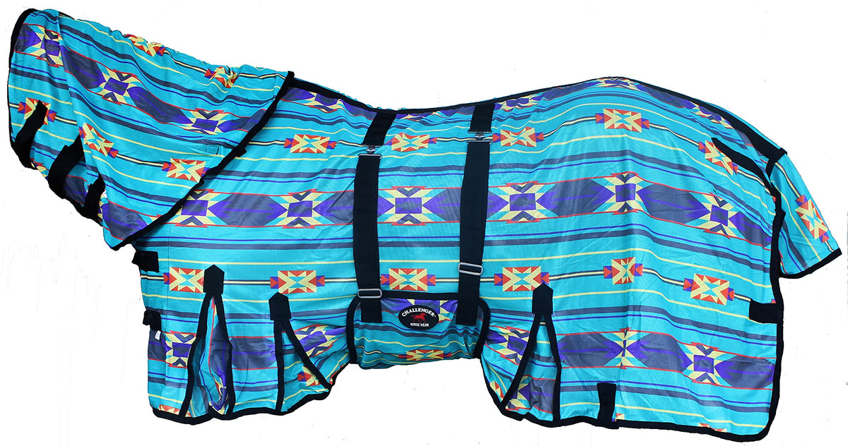 Challenger 60'' Horse Mesh Summer Scrim Sheet Flysheet Spring Airflow Neck Teal Aztec 73113