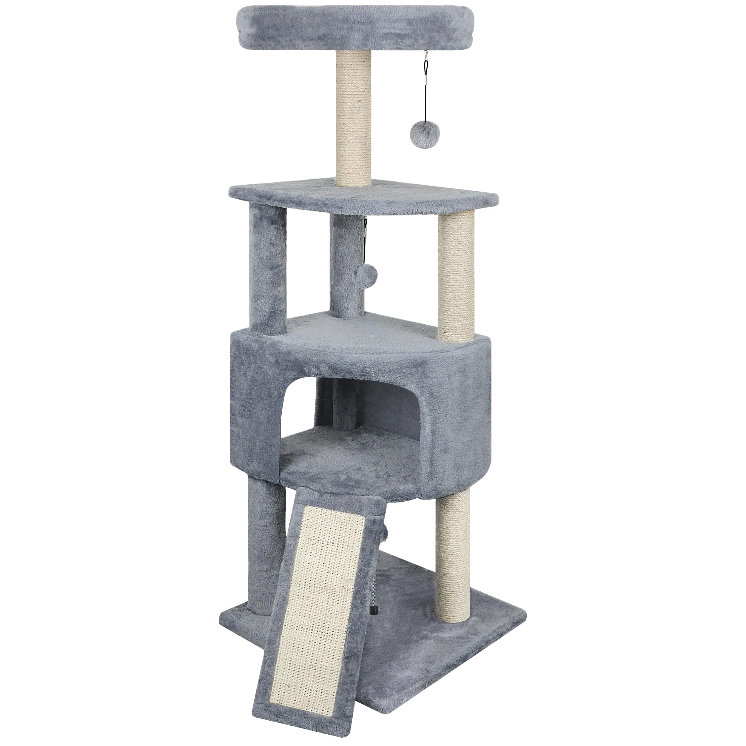 Huitree 45In Cat Tree Tower With Big Cat Condo For Indoor Cats,Cat Tower Activity Center Cat Furniture With Scratching Post And Hanging Bed,Grey