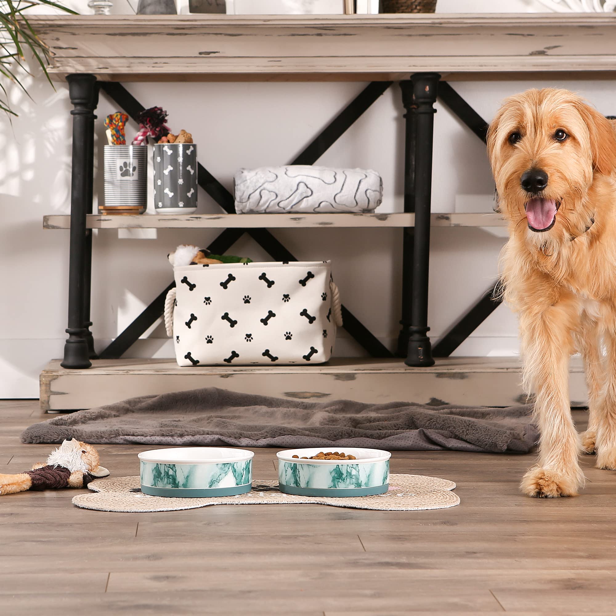 DII Pet Bowl Teal Marble Large 7.5Dx2.4H (Set of 2)