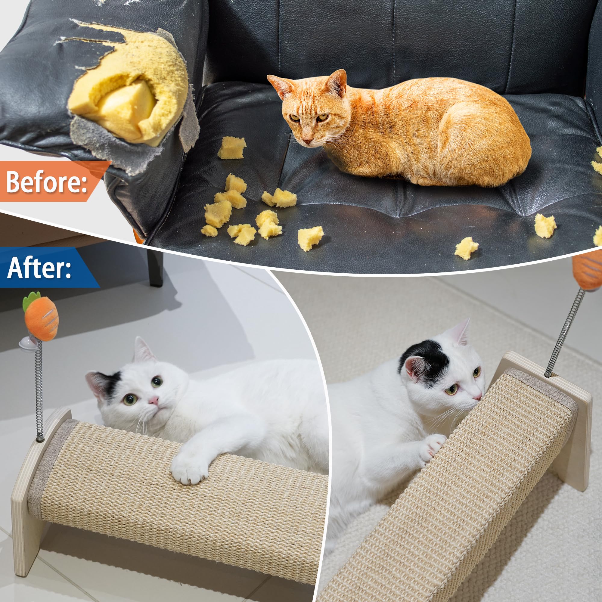 Petkaray Horizontal Scratching Post, 30'' Sisal Cat Scratch Post, Large Cat Scratcher With Spring Toy, Protect Furniture For Ind