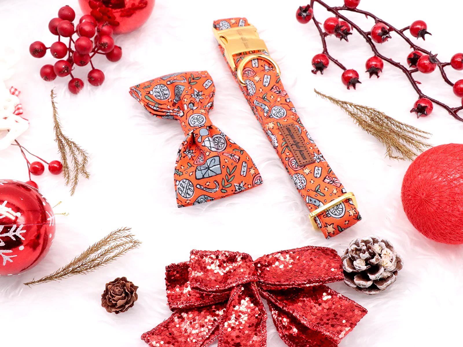 Unique Style Paws Christmas Dog Collar With Bow, Puppy Collar Pet Gift Adjustable Dog Collar Soft And Comfy Bowtie Collars For X