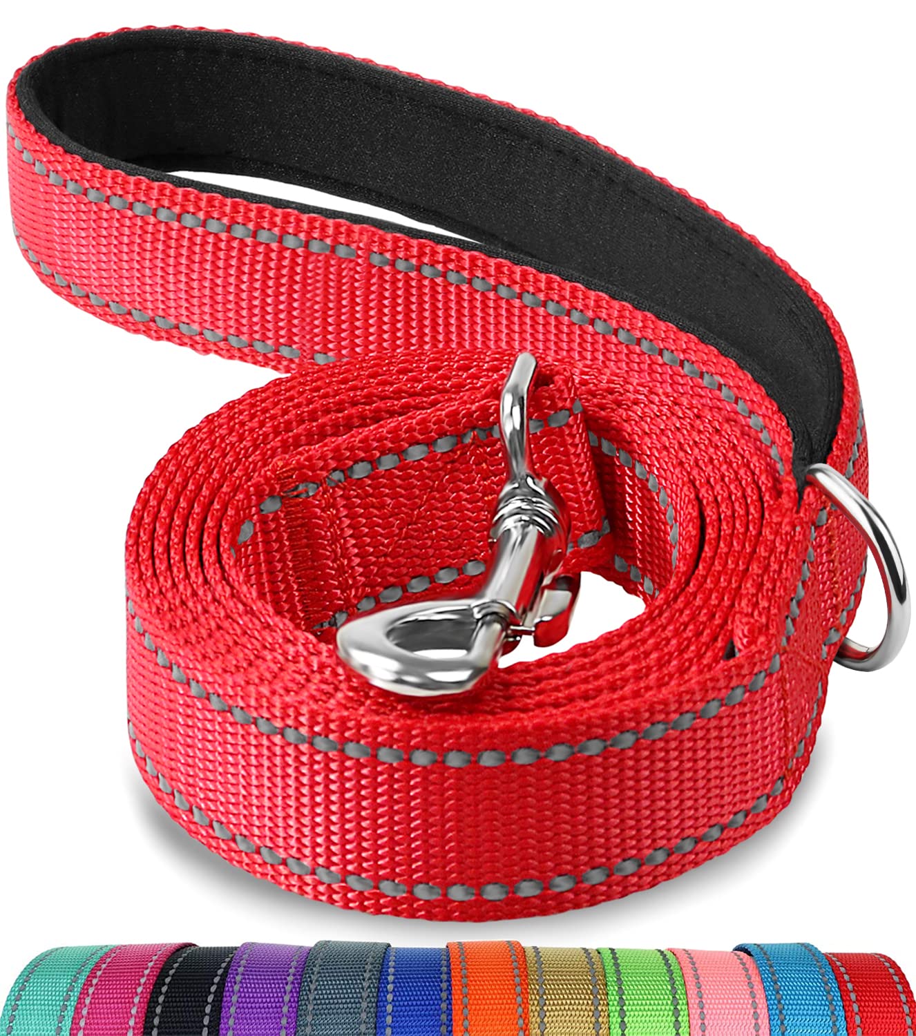 Joytale Double-Sided Reflective Dog Leash, 6 Ft/5 Ft/4 Ft, Padded Handle Nylon Dogs Leashes For Small & Medium Dogs Walking, Red, 5Ft