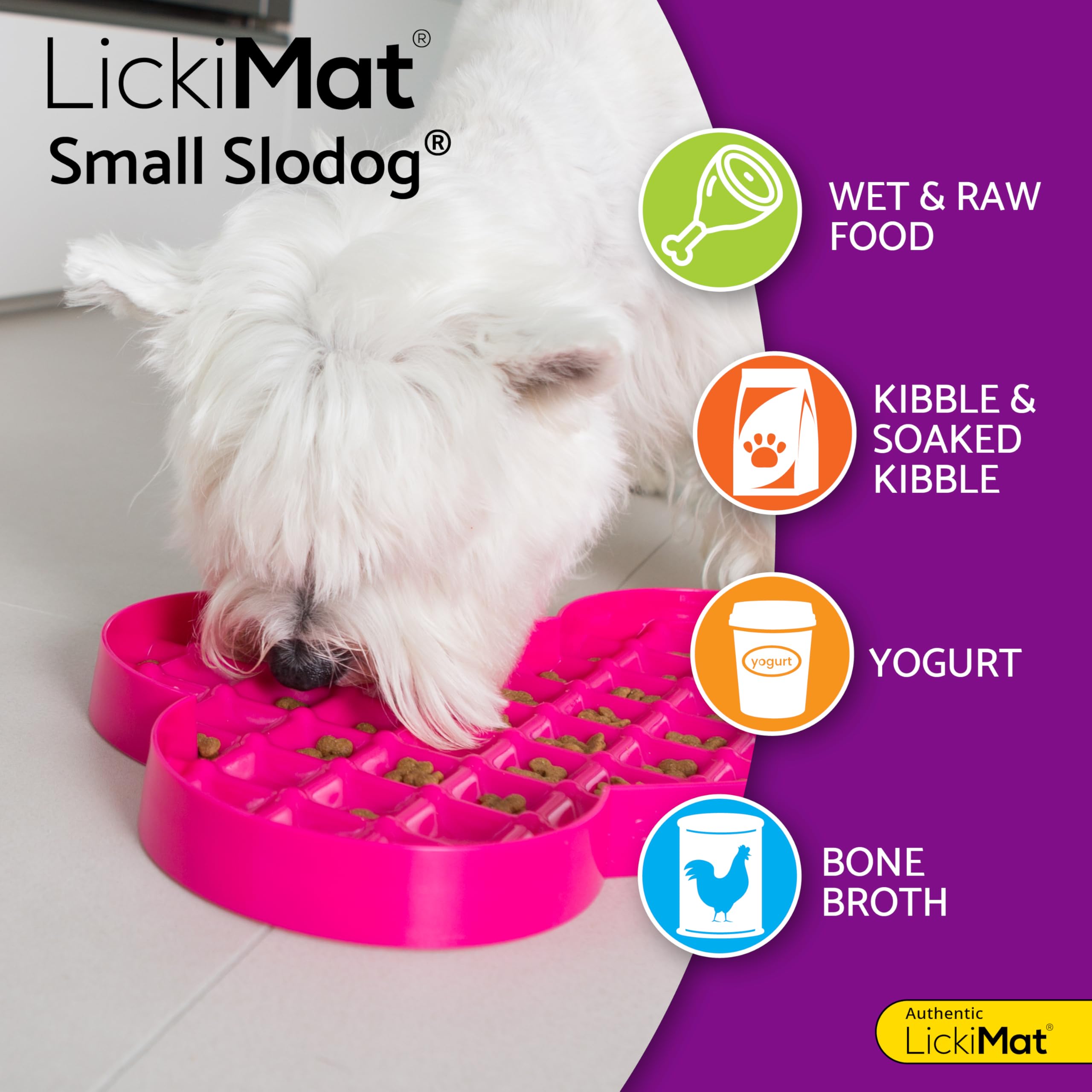 LickiMat Small Slodog Suitable for Wet Food, Raw Food, Kibble and Treats. Perfect Feeder for Small and Medium-Sized Dogs. No Gul