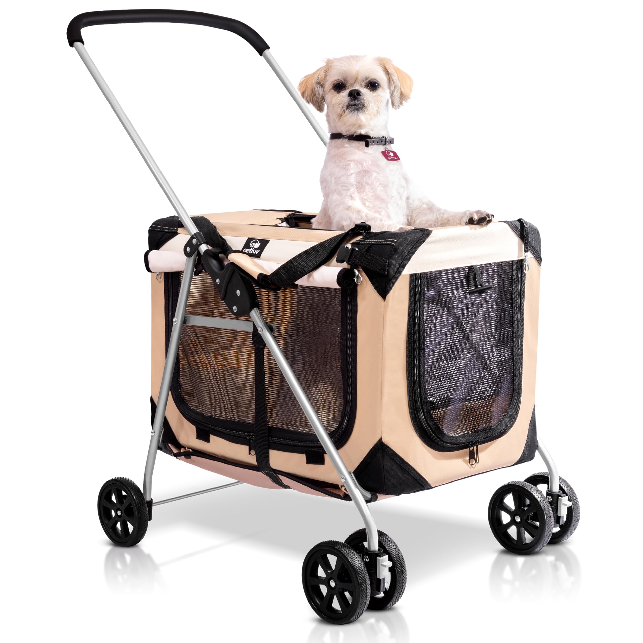 Petluv Pet Stroller, Fits 2 Cats, Small To Medium Dogs (Up To 45 Lbs), Detachable, Soft-Sided Pet Carrier, Collapsible, Includes