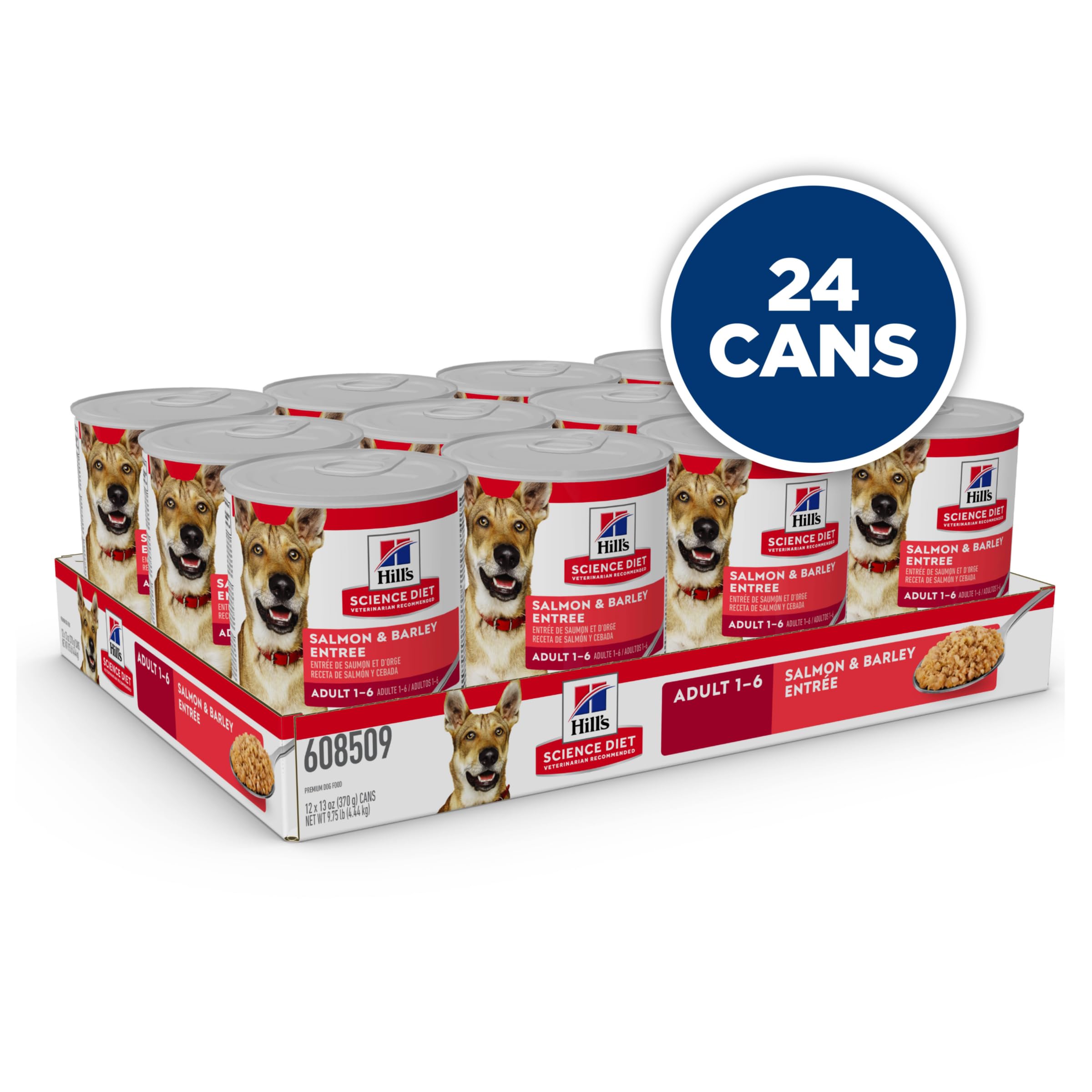 Hills Science Diet Adult 1-6, Adult 1-6 Premium Nutrition, Wet Dog Food, Salmon & Barley Loaf, 13 oz Can, Case of 12