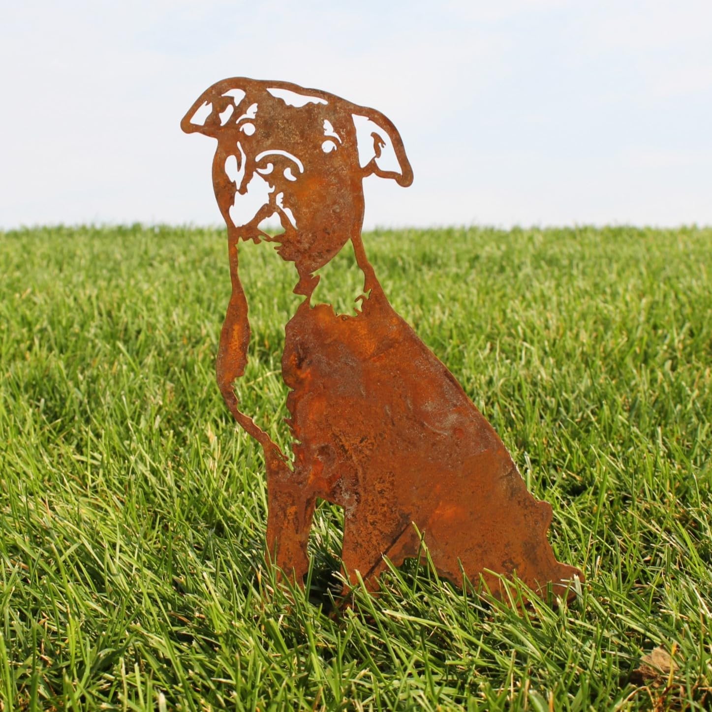 My Metal Rescue Corten Steel American Pit Bull Terrier Dog Silhouette Yard Stake (Large)