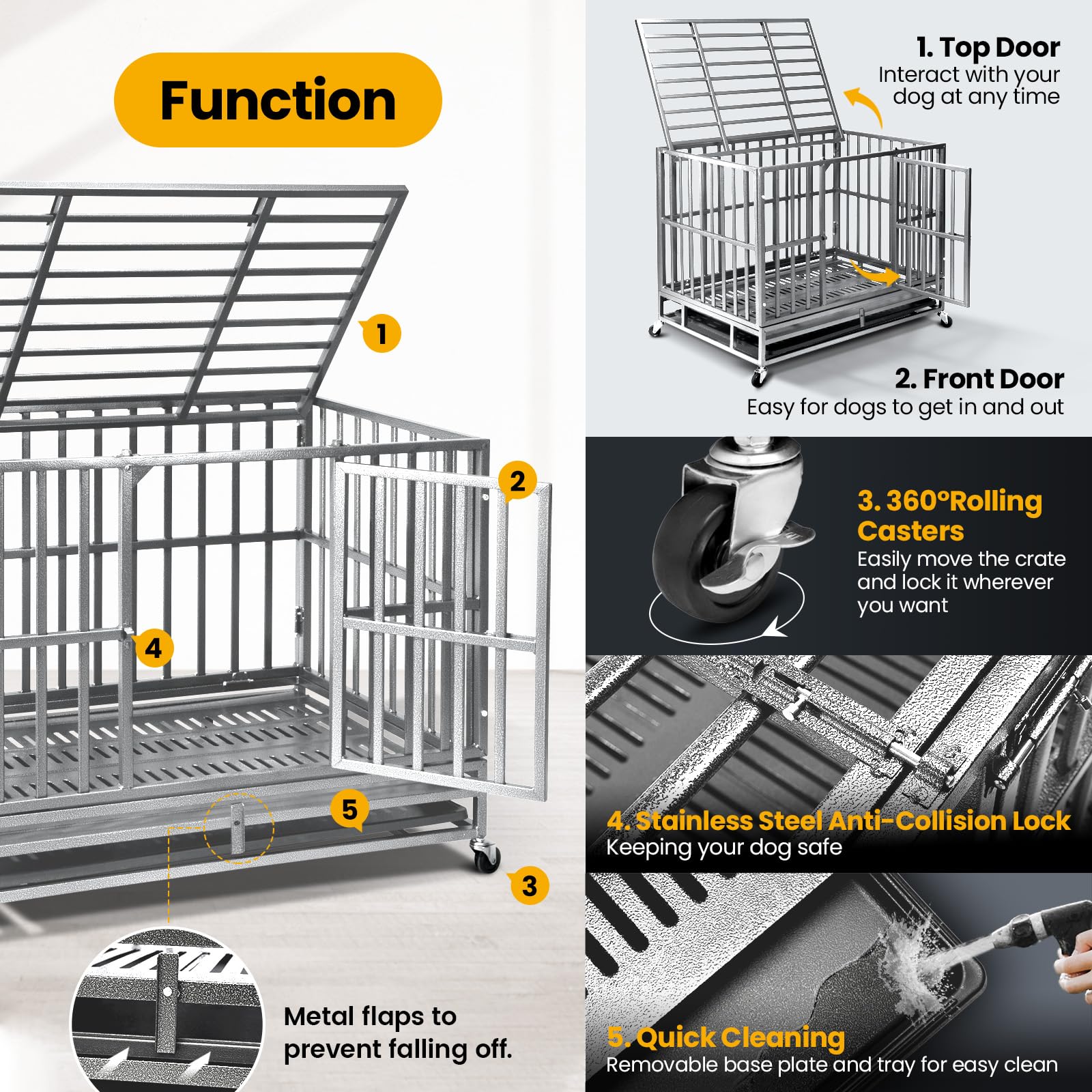 Oranland 38 Inch Heavy Duty Indestructible Dog Crate,2025 New Upgraded Reinforced Baseplate For Large Dogs,Xl Dog Crate For High