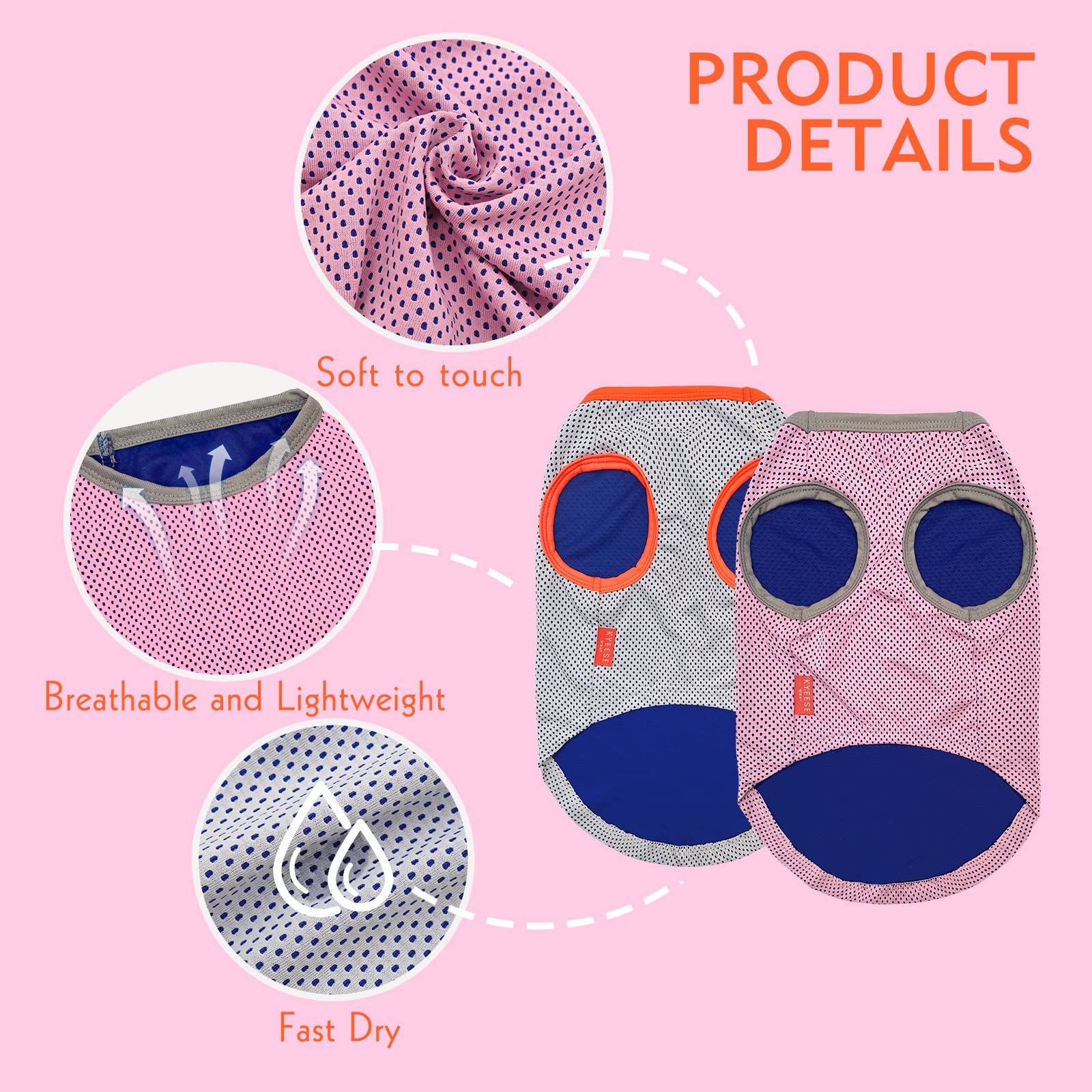 Kyeese 2 Pack Dog Cooling Shirts Dogs Breathable Instant Cooling Dogs Vest Lightweight For Summer Dog Apparel, Pink+Grey, Medium