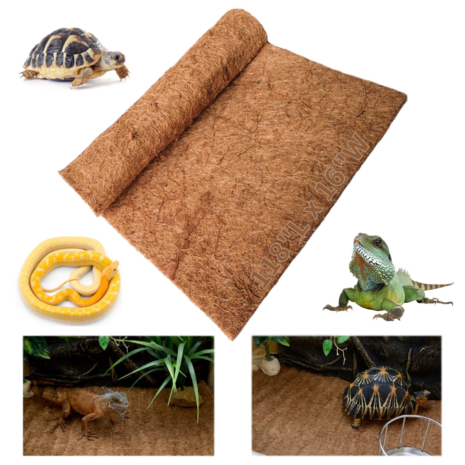 Hamiledyi Reptile Carpet 118' L X 16' W Natural Coconut Fiber Tortoise Carpet Mat For Pet Terrarium Liner Reptile Supplies For
