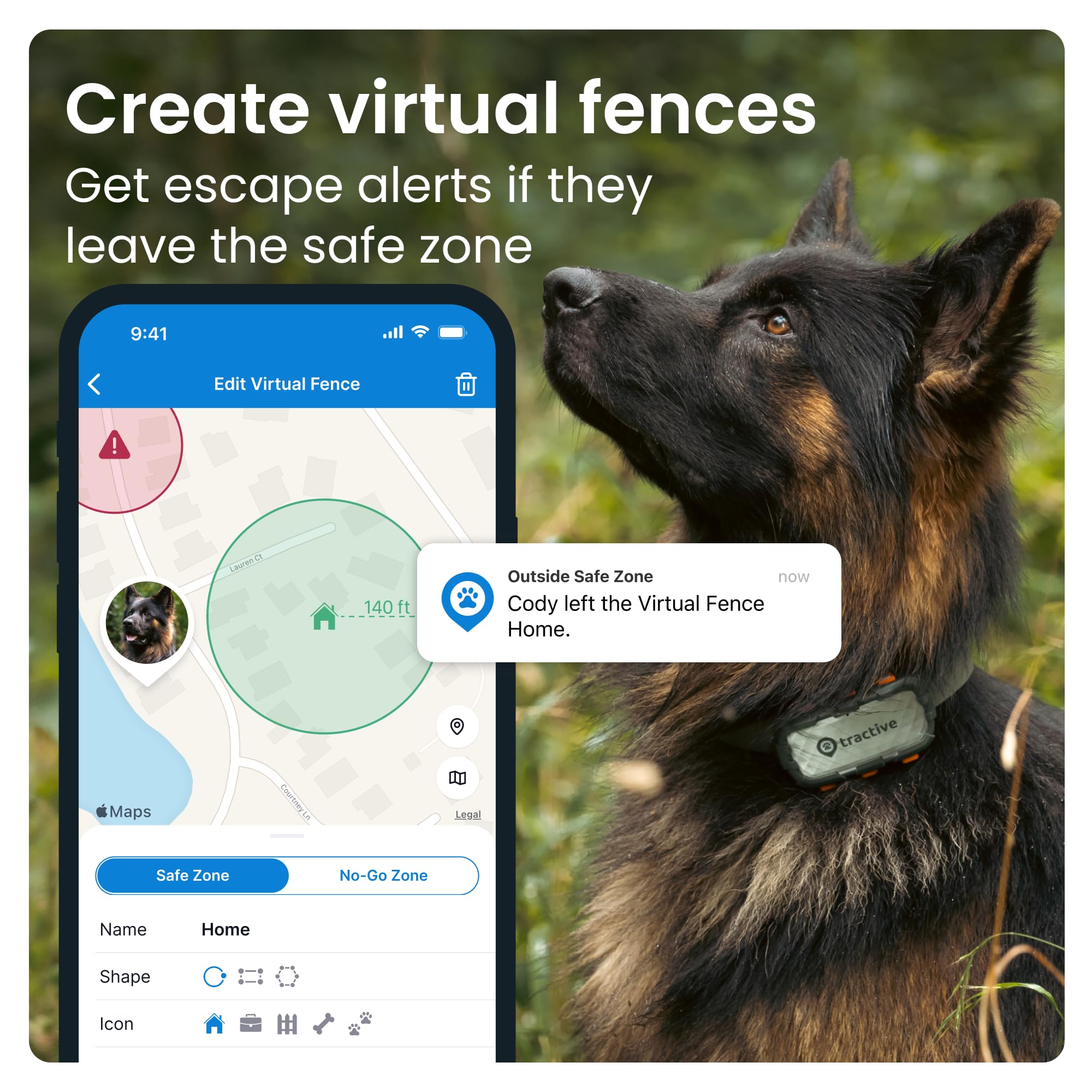 Tractive XL GPS Dog Tracker (50 lbs+) | Real-time Pet Location Tracker | Health & Wellness Alerts | Virtual Fence for Dogs | Dog