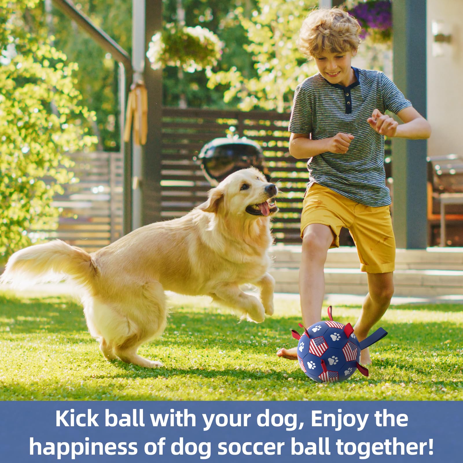 Qdan Dog Toys Soccer Ball With Straps - Durable Dog Balls For Large Dogs, Beach Pool Dog Water Toy, Dog Tug Toys For Tug Of War, Puppy Dog Birthday Gifts (8 Inch)