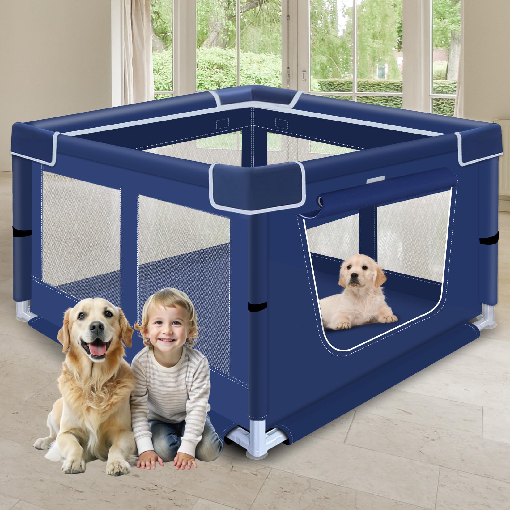 42 Inches Dog Playpens,Puppy Playpen With Gate For Puppies Or Small Dogs, Dog Fence Pet Playpen For Indoor & Outdoor