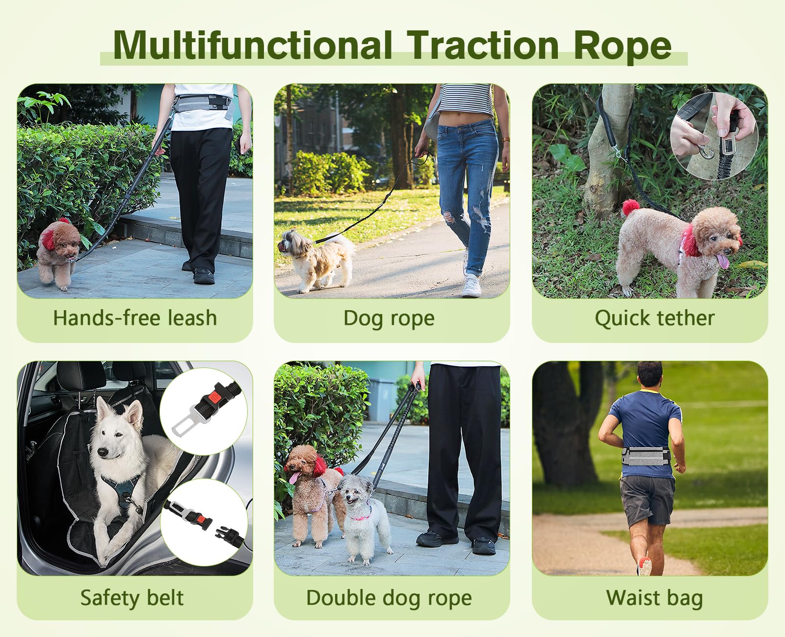 Pecute Hands Free Dog Leash With Pouch, Waist Belt Fanny Pack With Soft Padds, Dual Padded Handles And Durable Bungee For Walking, Hiking, Jogging Biking, And Running (Up To 220Lbs)