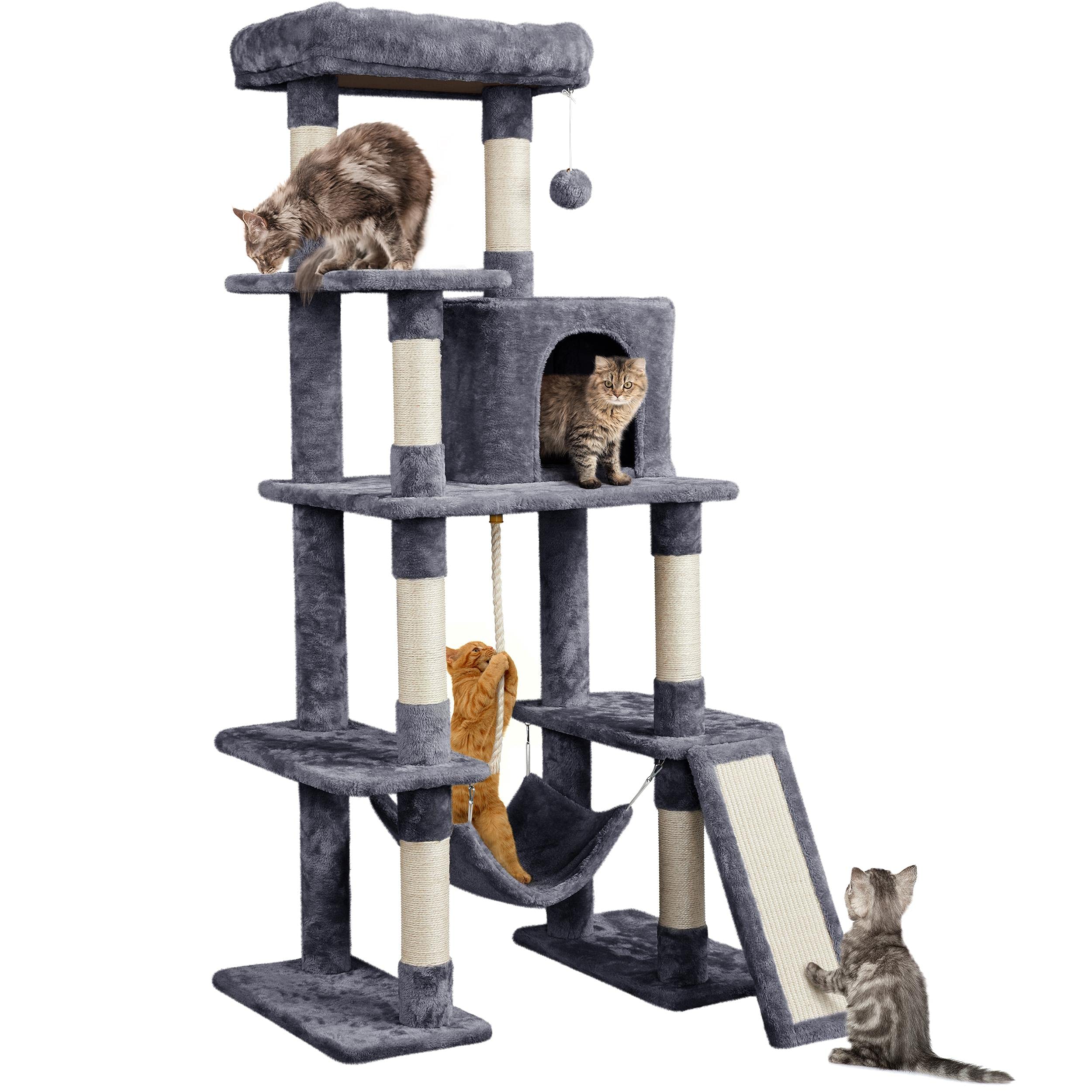Yaheetech Large Multi-Level Cat Tree, 63 Inches Tall With Sisal-Covered Scratching Posts, Condo, Hammock, Dangling Ball, And Ext
