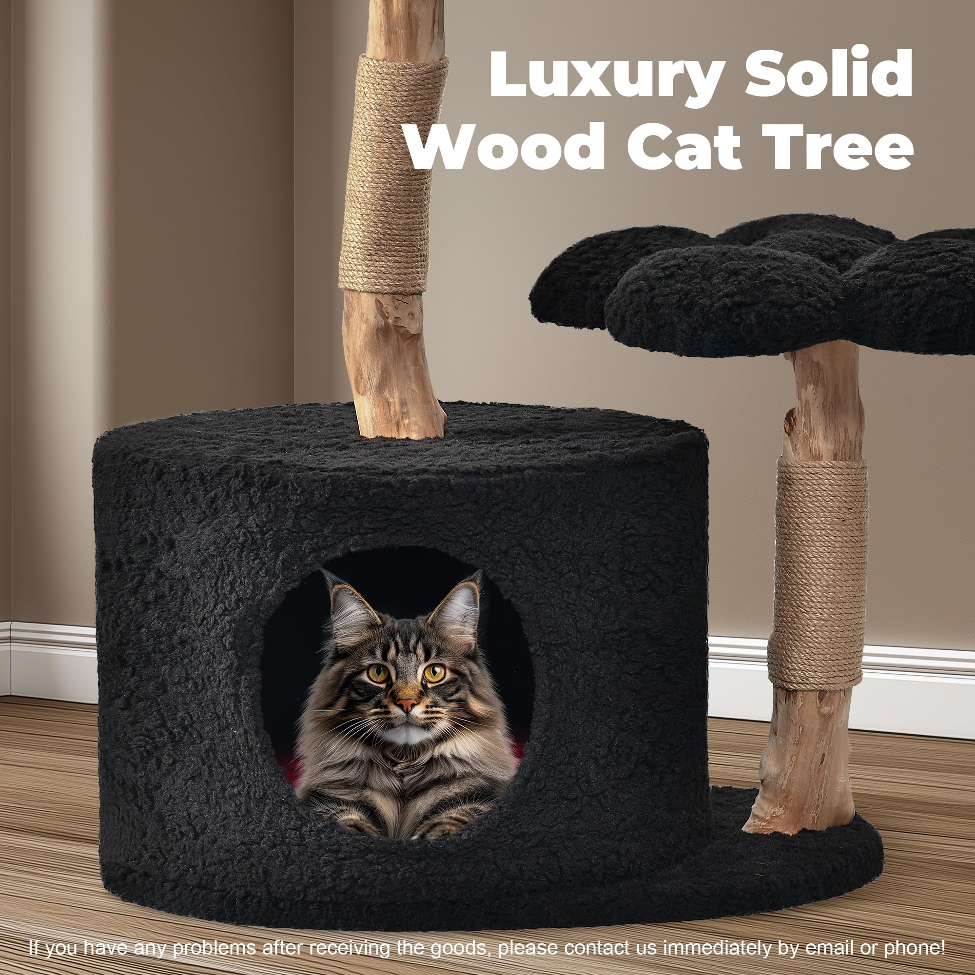 Easyego Modern Cat Tree, Aesthetic Wood Cat Tree Tower for Large Cats, Luxury Cat Condo with Scratching Posts and Flower Platfor
