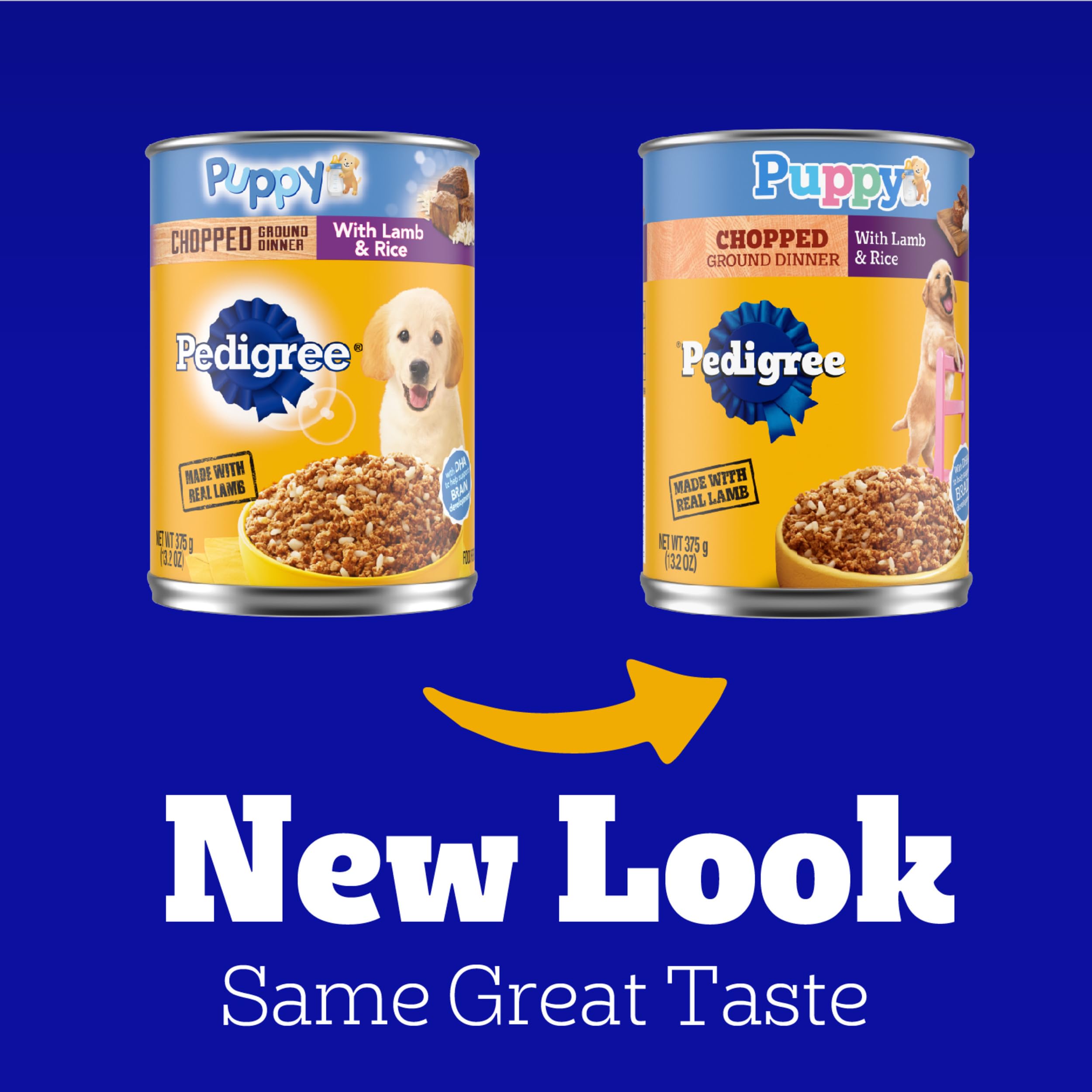 PEDIGREE CHOPPED GROUND DINNER Puppy Canned Soft Wet Dog Food With Lamb & Rice, 13.2 oz. Cans (Pack of 12)