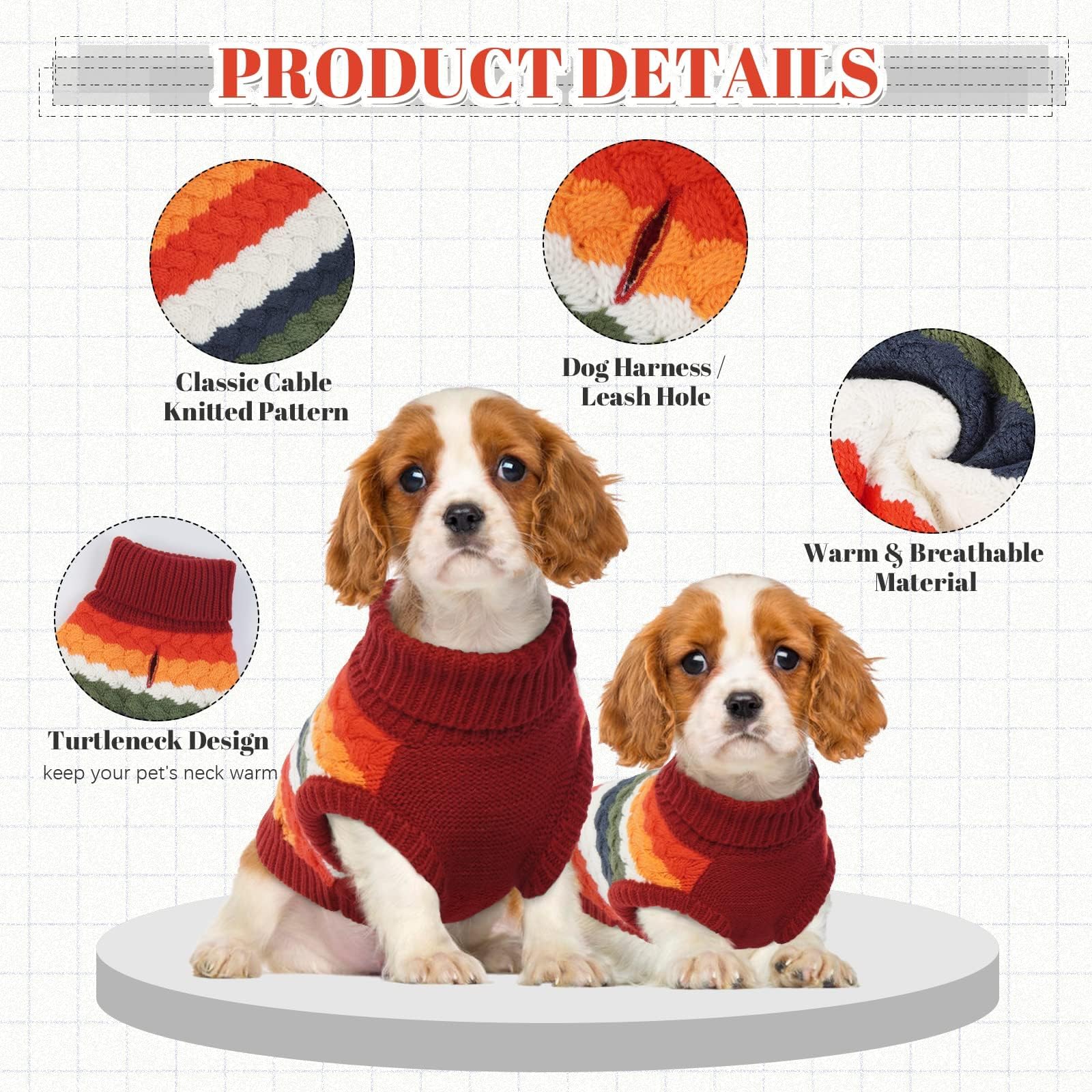 Kuoser Dog Sweater, Pet Cable Knitted Pullover Puppy Warm Clothes, Doggy Turtleneck Classic Knitwear Soft Thickening Doggie Outf