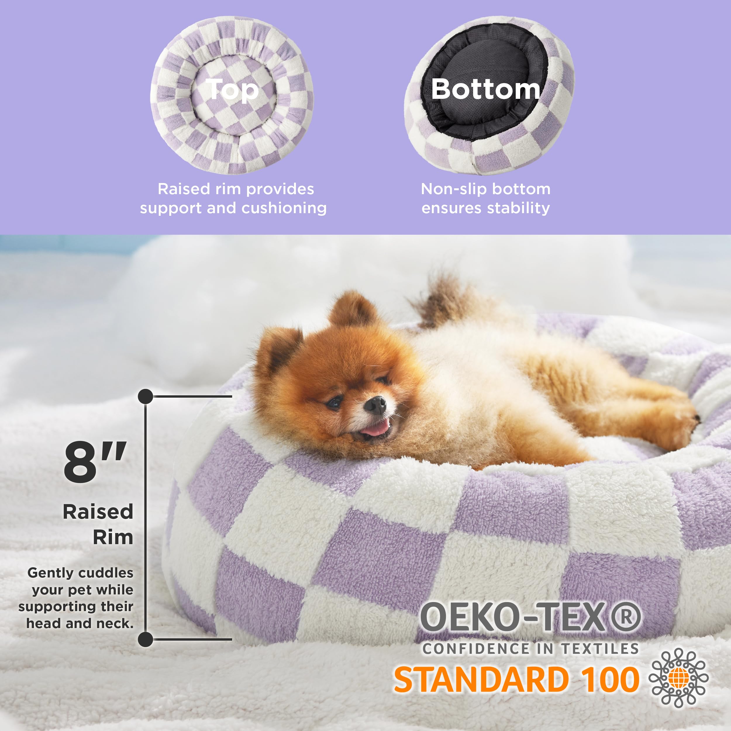 Lesure Donut Small Dog Bed - Round Cat Beds For Indoor Cats Calming Pet Beds, Cute Modern Beds With Jacquard Shaggy Plush & Anti