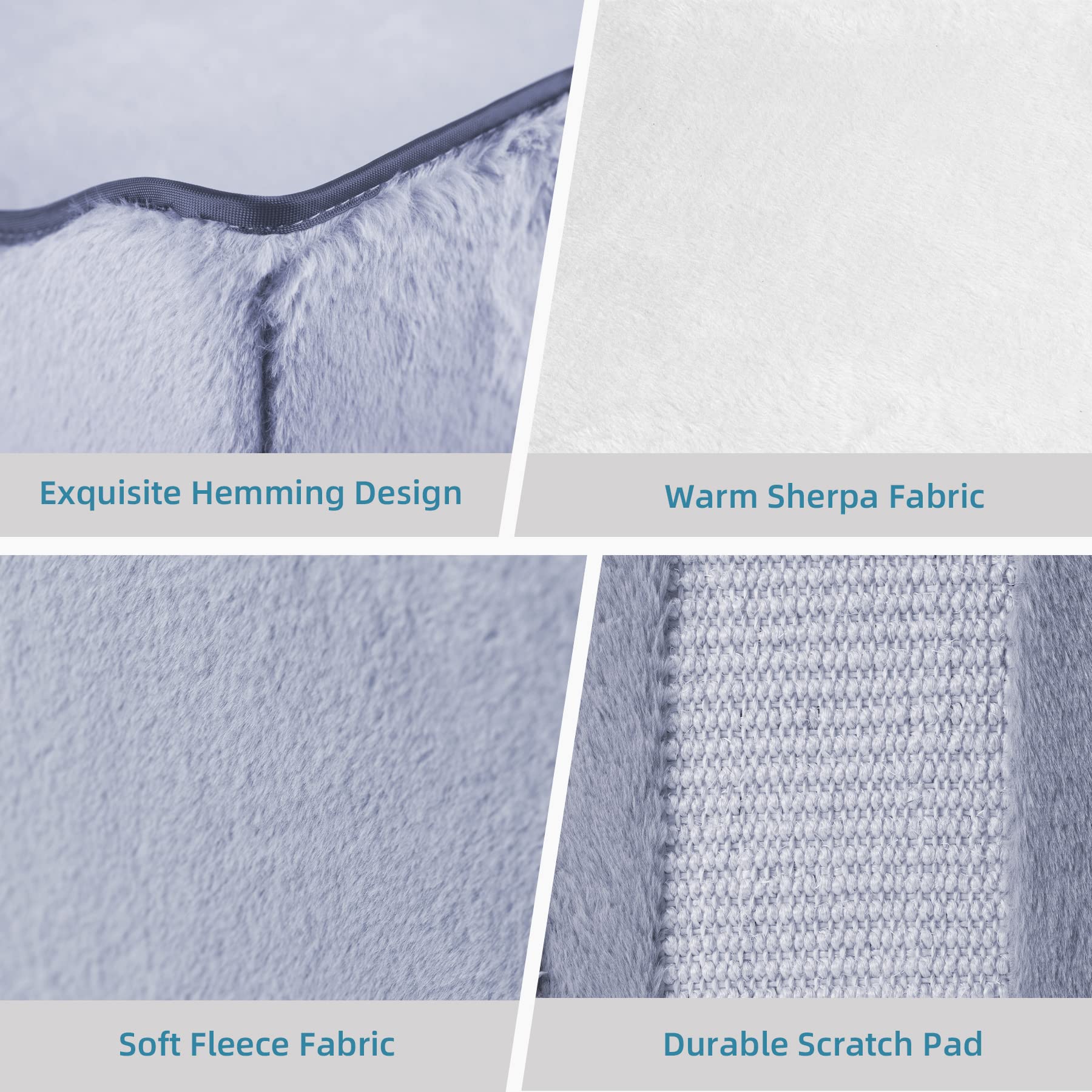 Miss Meow Cat Bed For Indoor Cats,Medium Large Cats Cave Bed,Machine Washable Slip Resistant Bottom,Ultra Soft Plush Cushion (Gray Fleece House)