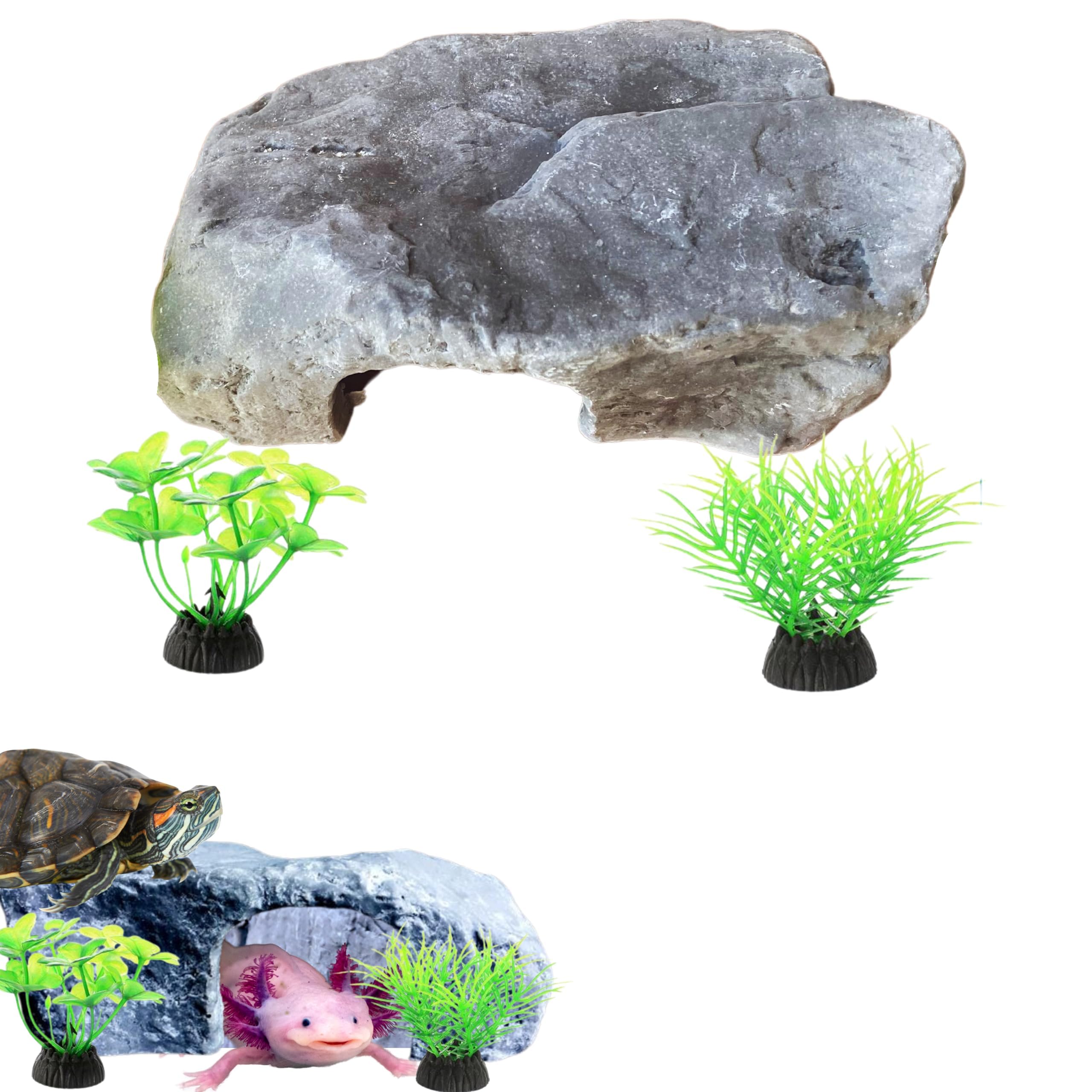 Axolotl Tank Accessories, Aquarium Tortoise Hideout, Axolotl Hides and Fake Water Plants set, Axolotl Cave Aquarium Plastic Tree