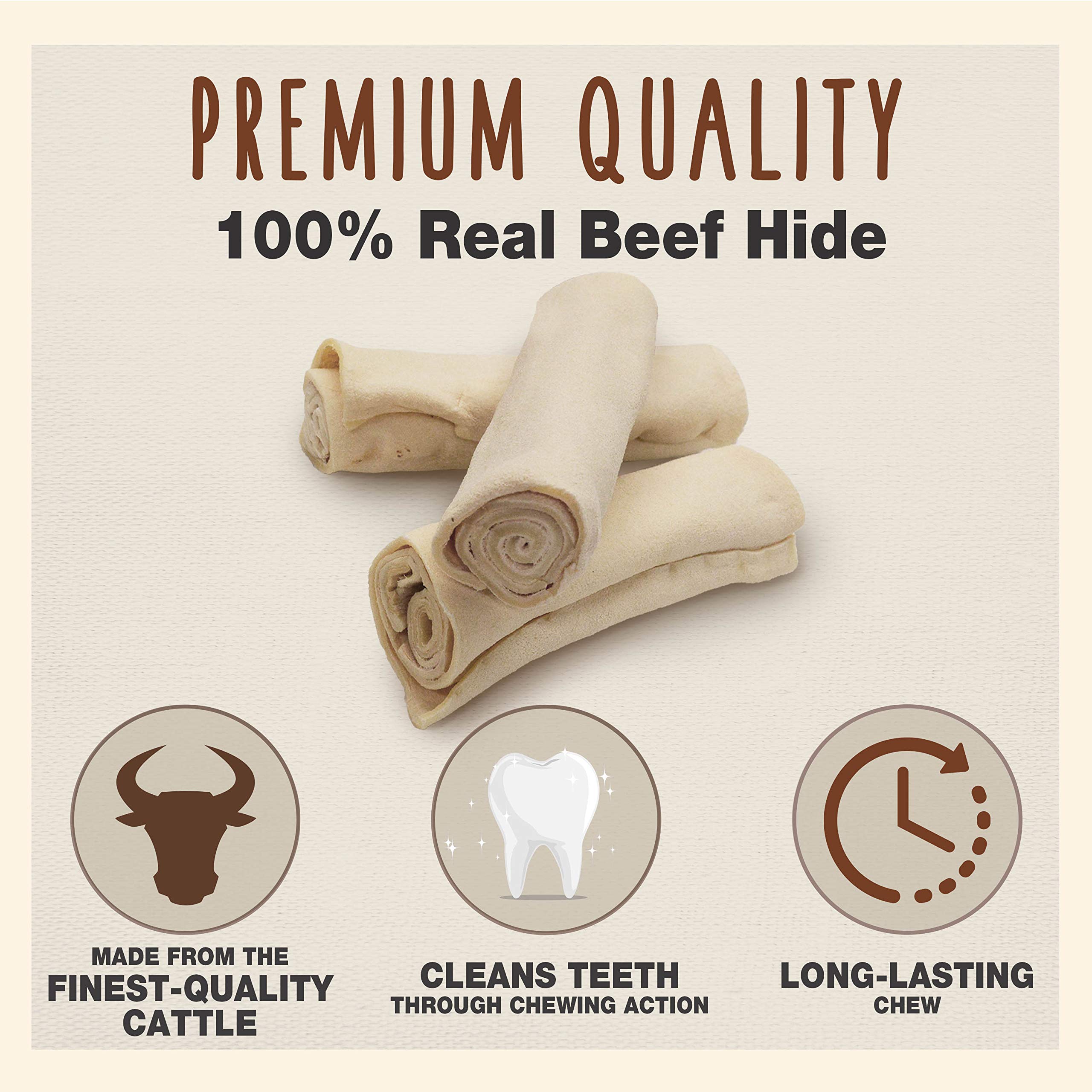Cadet Premium Grade Beef Hide for Dogs, Rawhide Long Lasting Dog Chews, Chips, Curls & Rolls for Small/Medium/Large Dogs