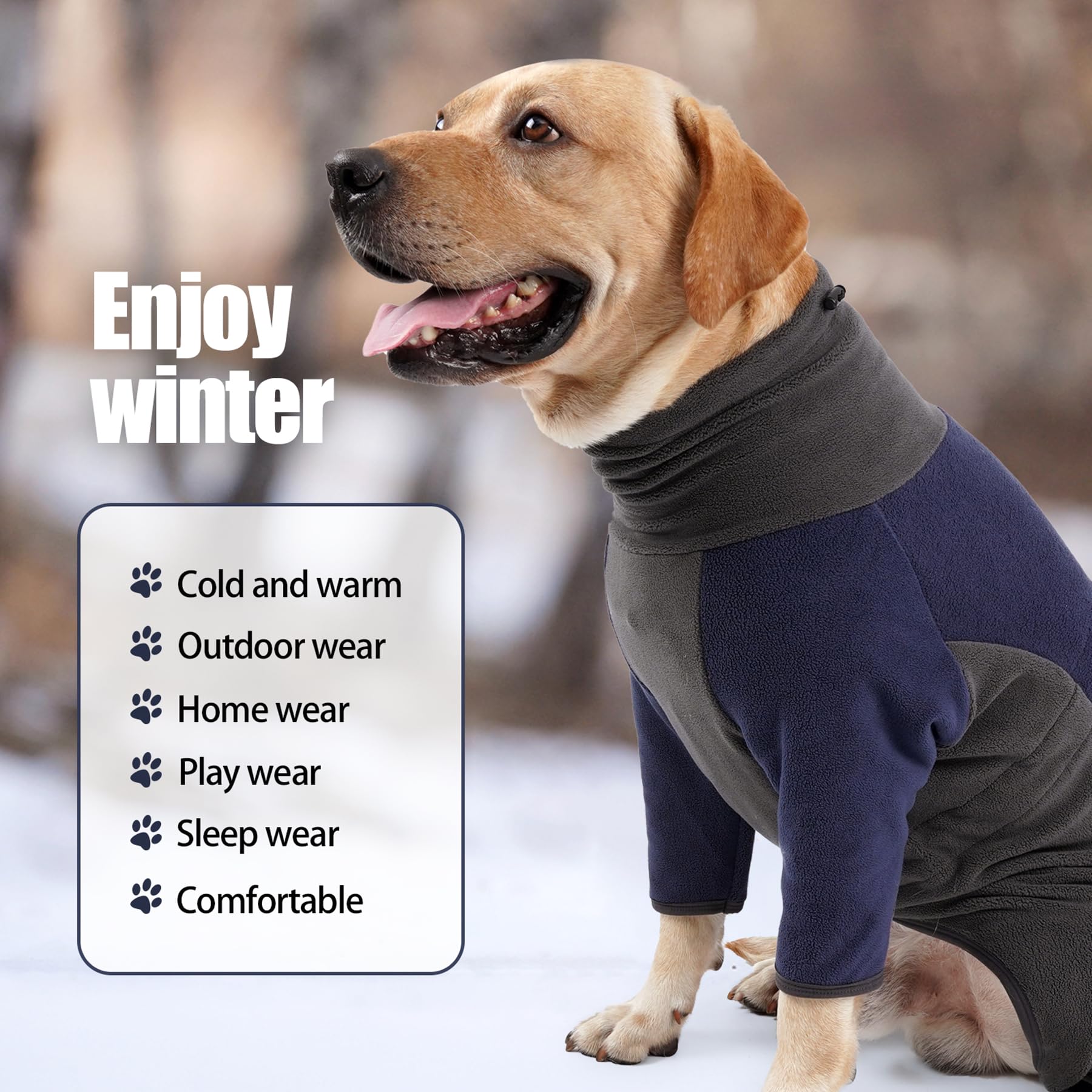 Pinellia Winter Coat - Warm Fleece Dog Jacket, Windproof Pullover Jumpsuit, Fullbody Pajamas Onesie for Medium Large Dogs (Mediu