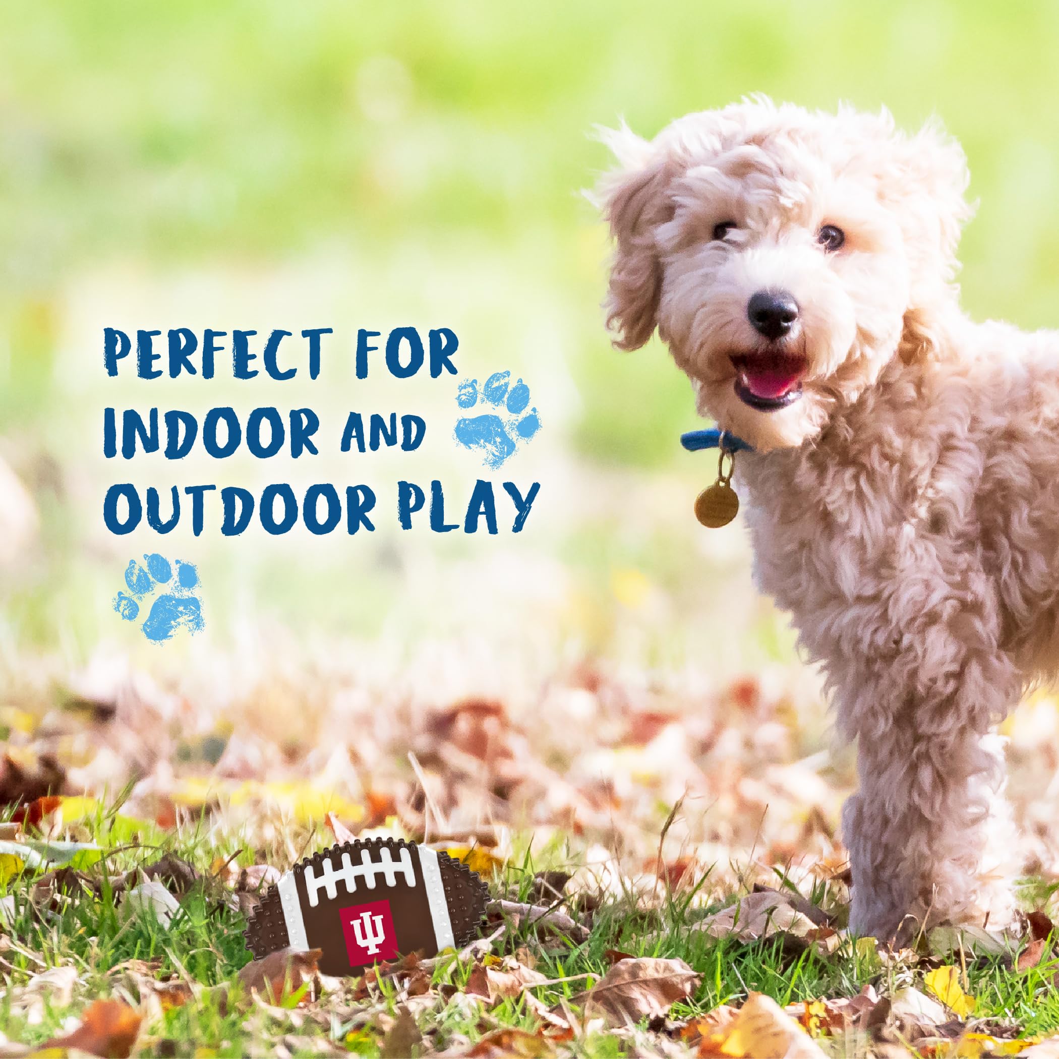 Pets First Ncaa Indiana Hoosiers Mega-Chew Hard Nylon Bacon-Flavored Bone Football Chew Toy. Interactive Tasty & Fun Chew Toy. I