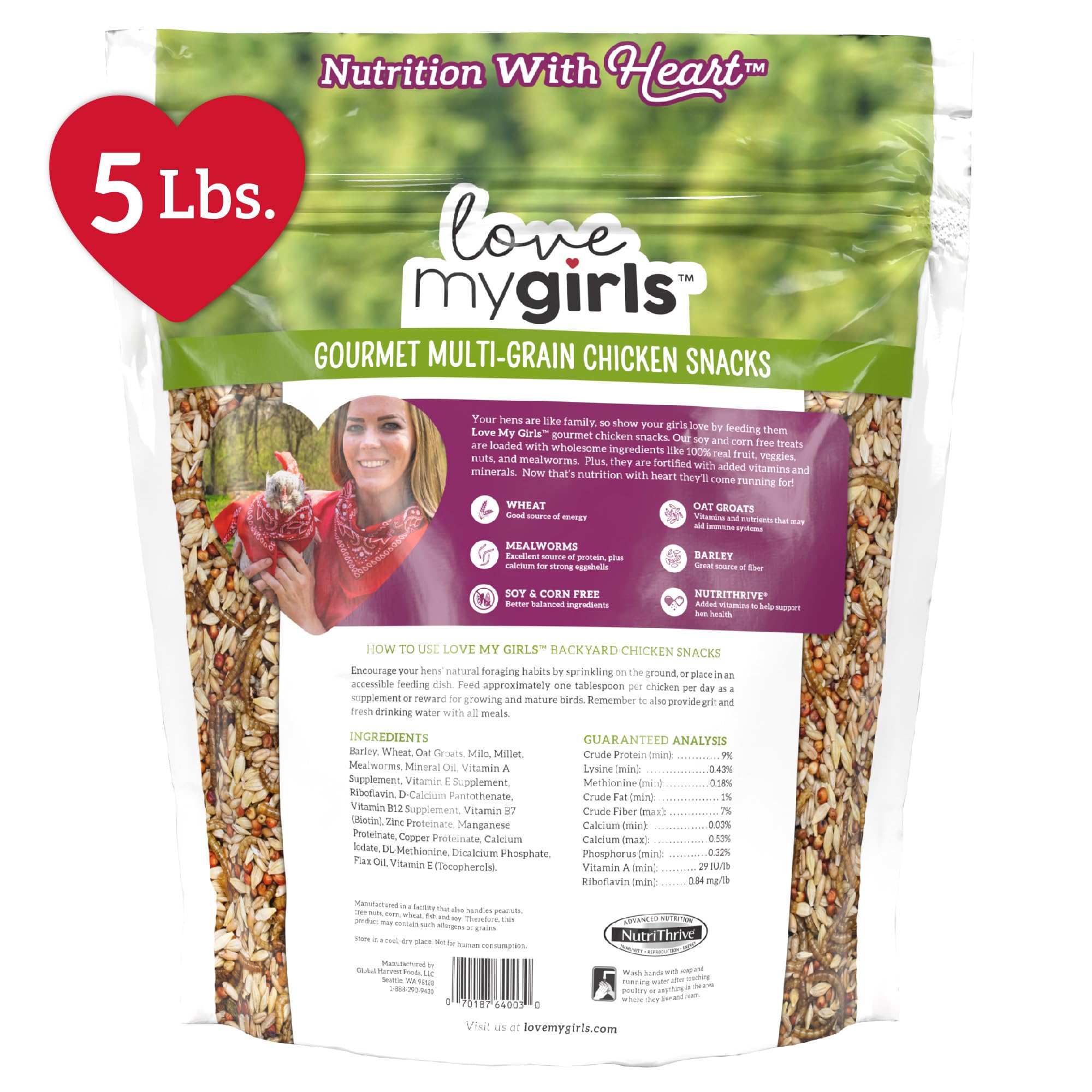 Love My Girls: Chicken Snacks - 5-Grain & Worms - 5lb Bag - Global Harvest, Gourmet Multi-Grain Treats, Corn-Free, Nutritious &