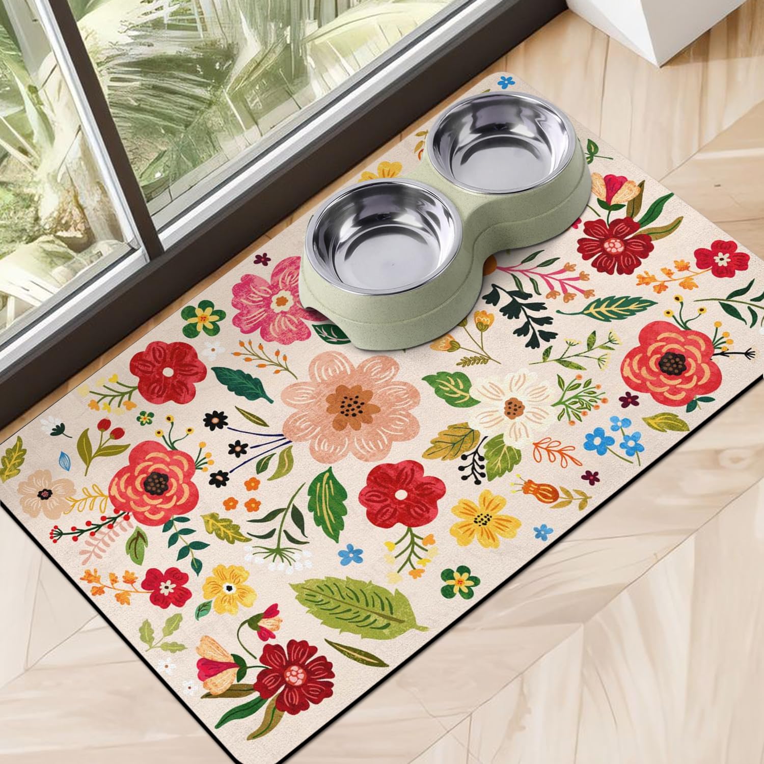 Dog Food Mats for Floors, Absorbent Quick Dry Pet Cat Food Mat, Dog Bowl Mats for Food and Water Dispenser Mat, Eco-Friendly Dog