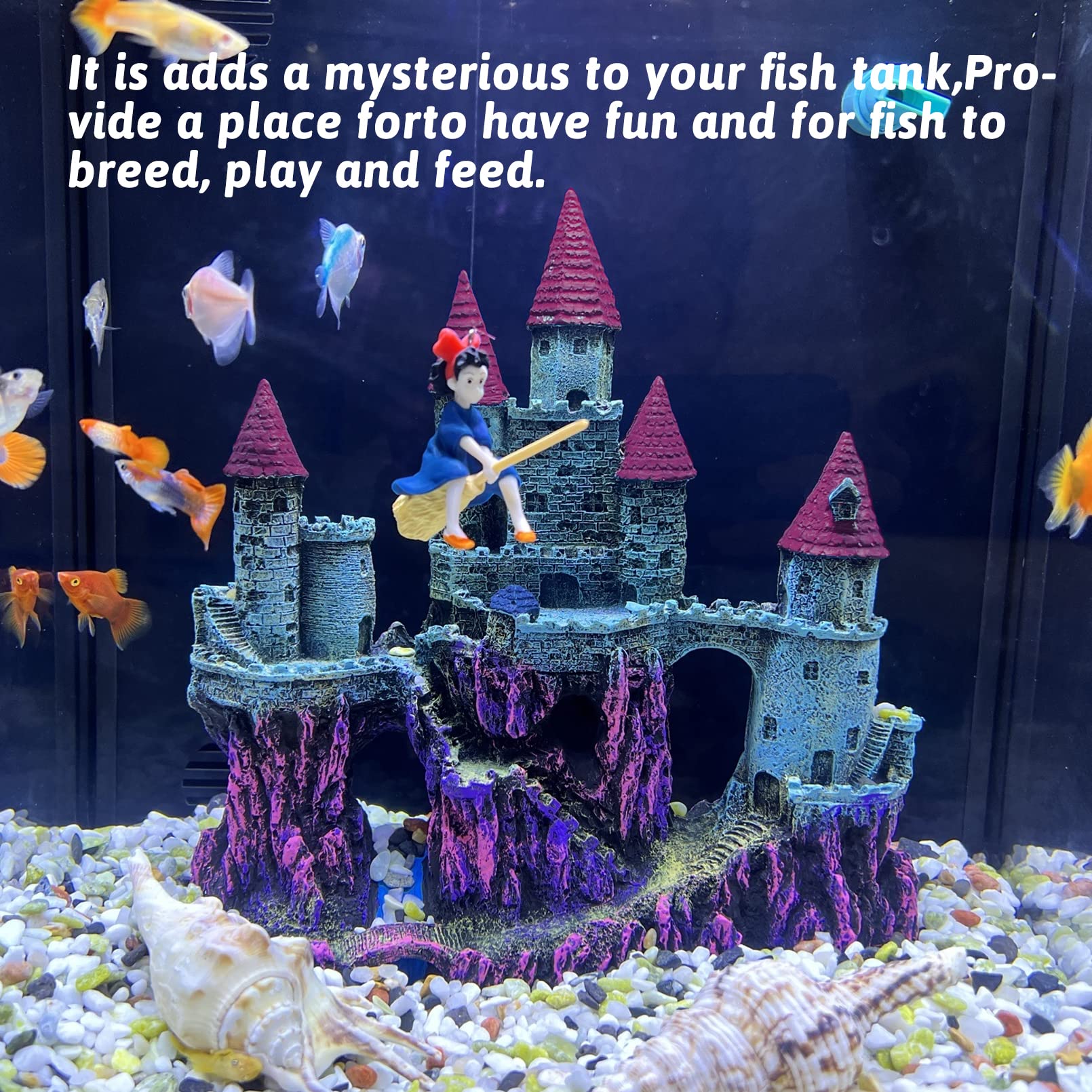 Pinvnby Aquarium Resin Castle Decoration Fish Tank Driftwood Castle Cave Hideouts House Plants Supplies Accessories(Pink) 