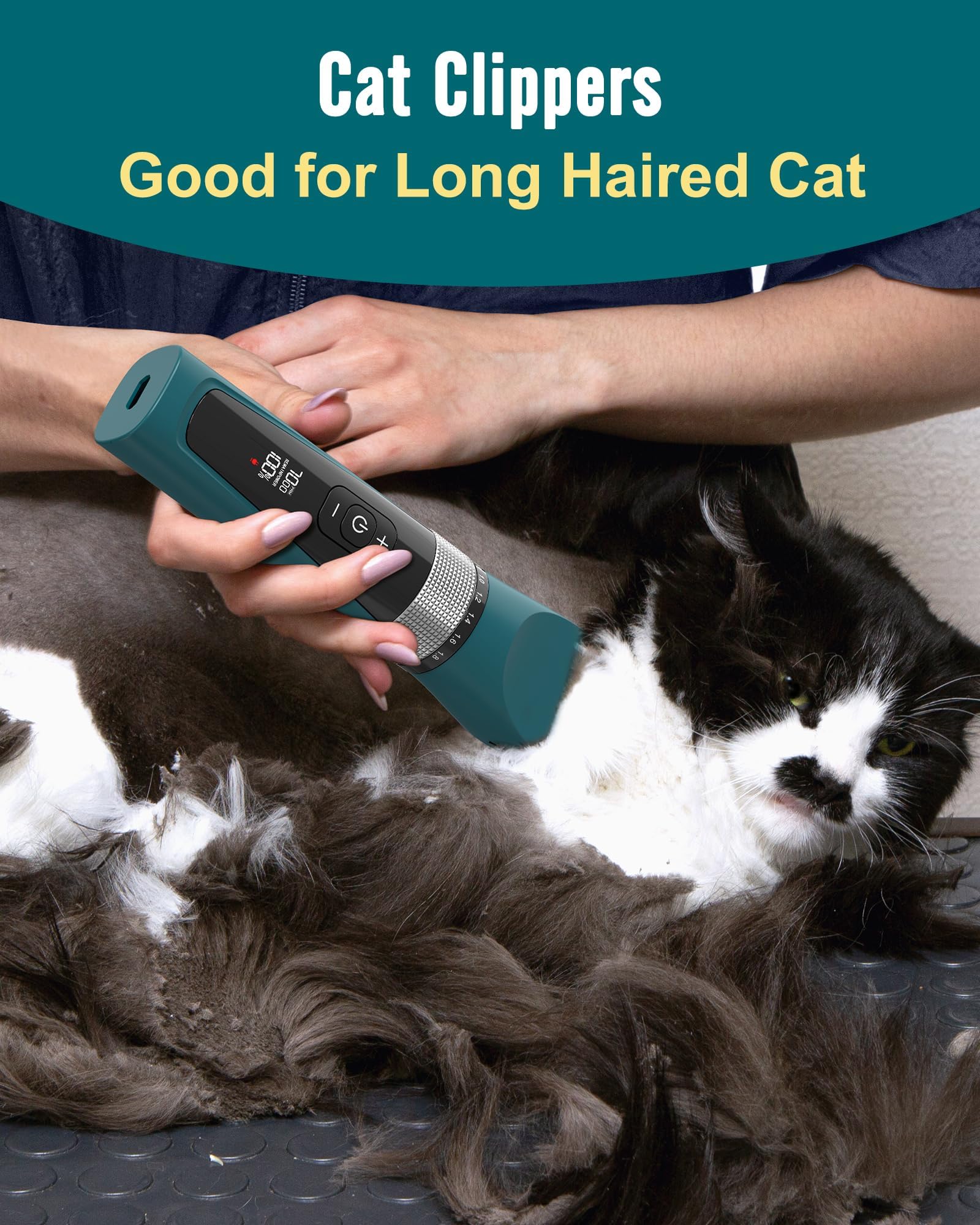oneisall 5-Speed Cordless Pet Hair Clipper Kit for Dogs & Cats, Low Noise Grooming Trimmer, Green