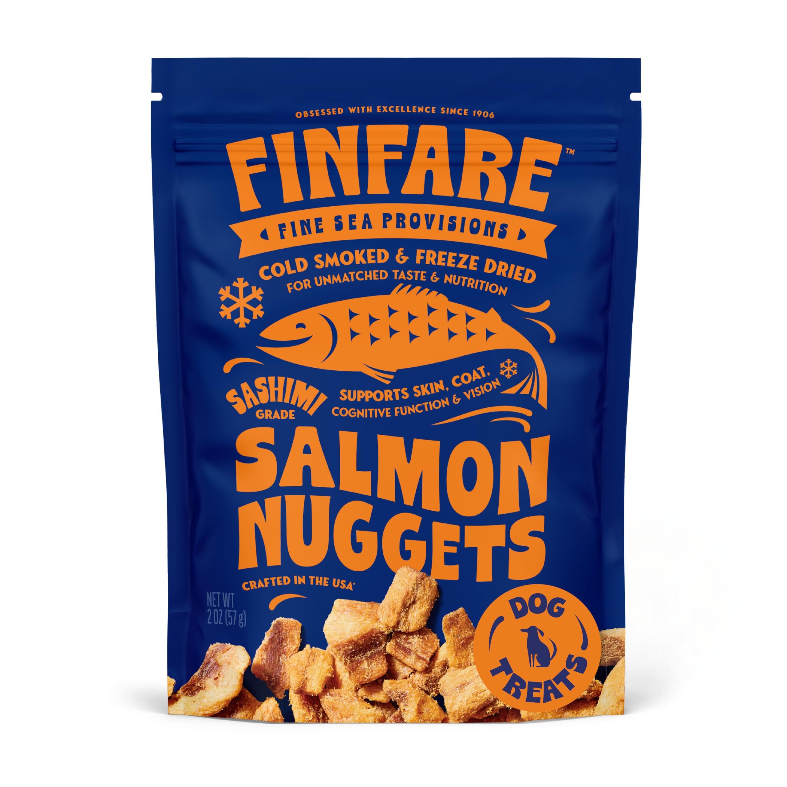 Finfare Freeze Dried Dog Treats, Salmon Nuggets, Protein & Omega-3s, Grain Free Salmon Dog Training Treats, Crafted in USA, 2oz
