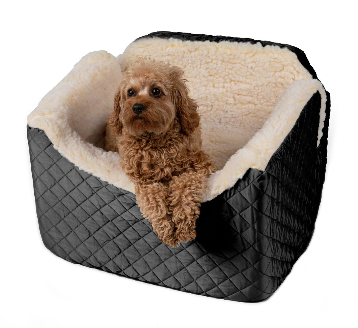 Snoozer Dog Car Seat, Lookout I Dog Booster Car Seat For Small Dogs Under 25Lbs, Size: Medium, Fabric: Black Quilted, Pet Car Seat To Alleviate Car Sickness For Dogs, Removable Machine Washable Cover