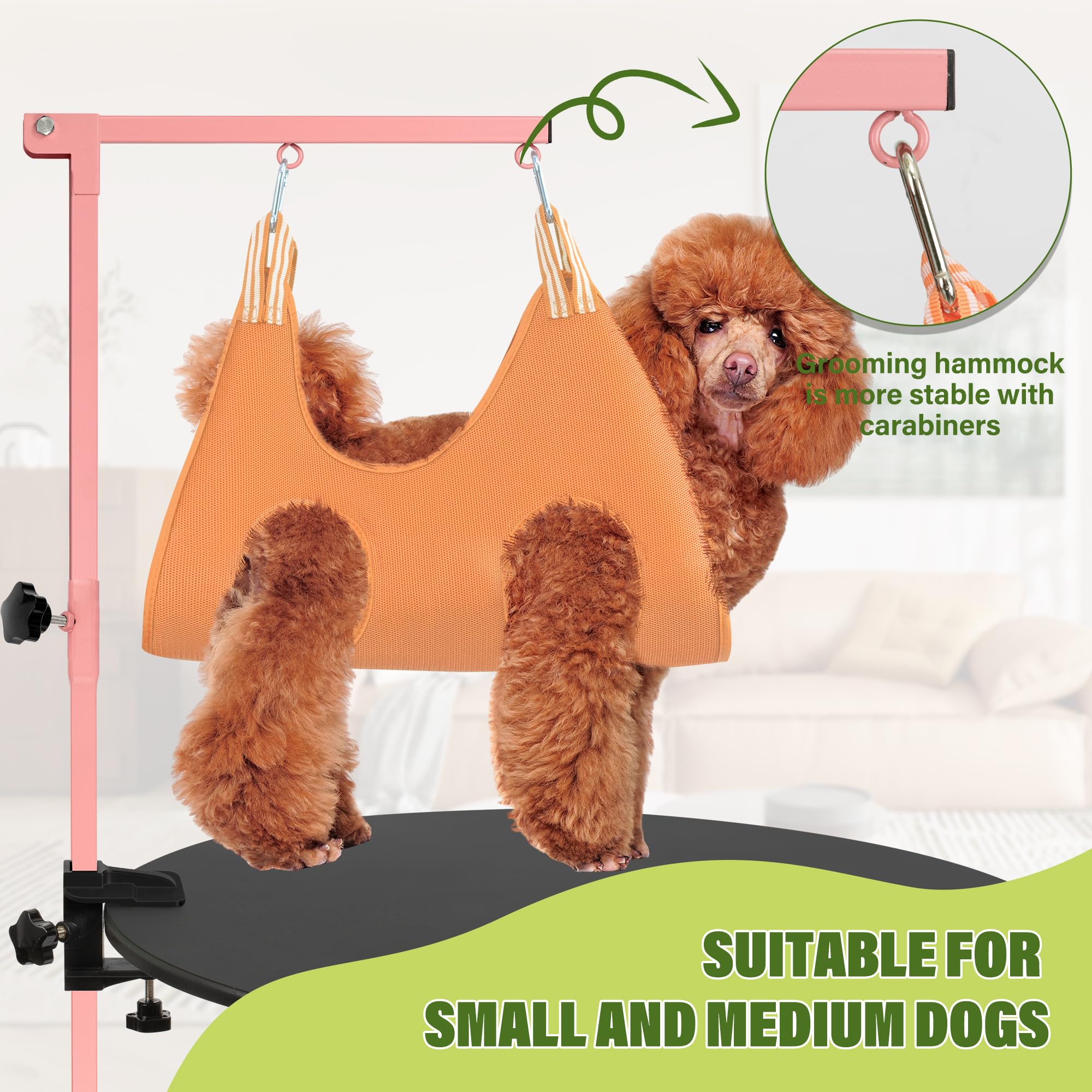 Getlstub Dog Grooming Arm With Pet Grooming Hammock, 35' Pet Grooming Table Arm With Adjustable No Sit Haunch Holders, Dog Groo