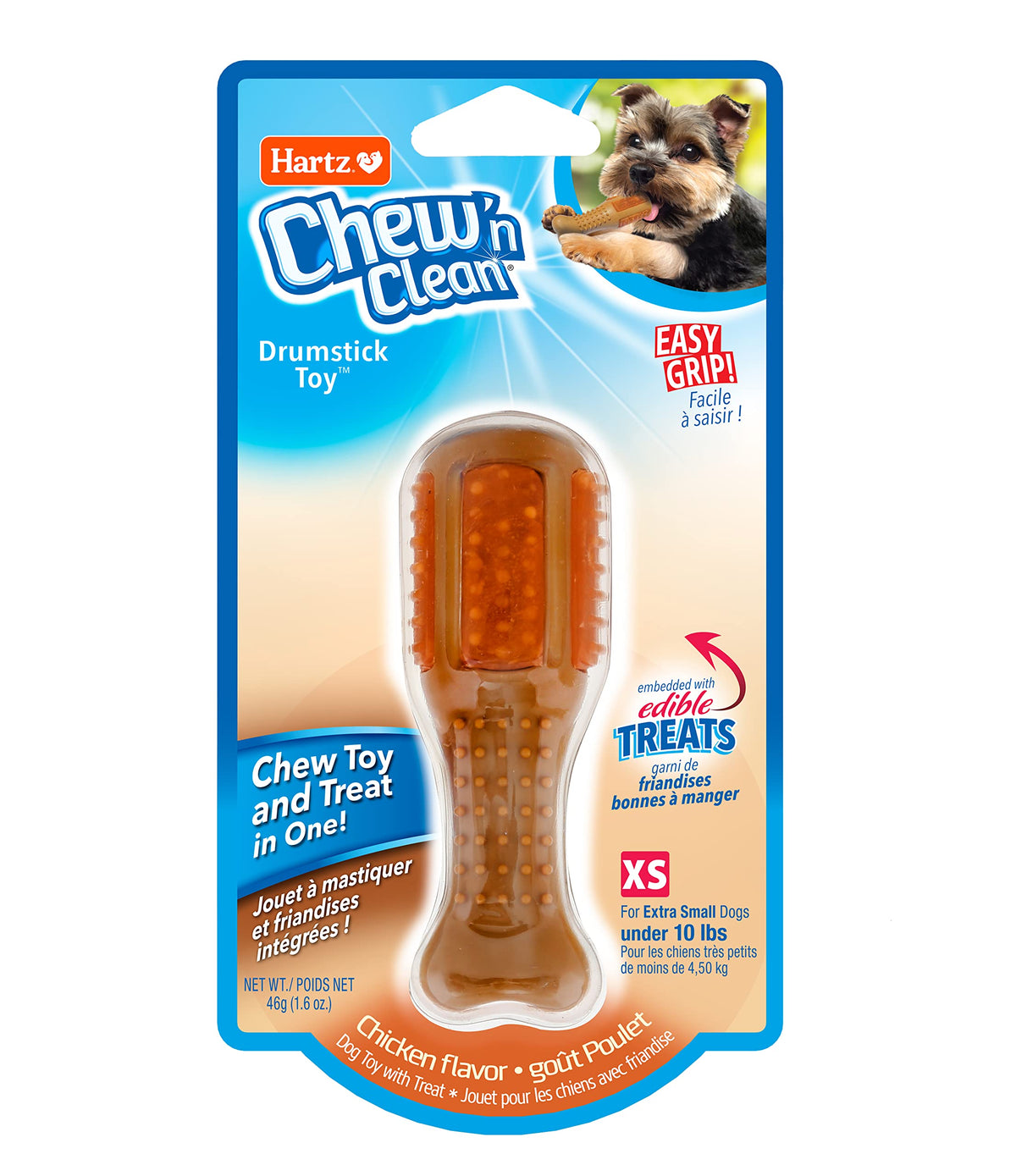 Hartz Chew ‘N Clean Chew Toy And Treat In One Chicken Flavored Drumstick Dog Toy, Extra Small