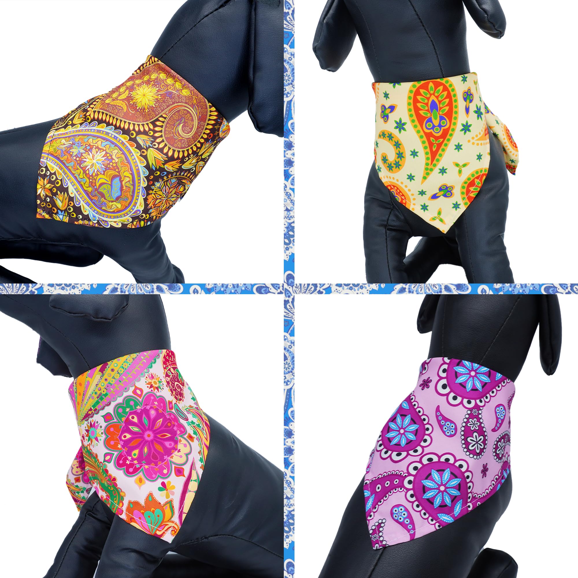 JpGdn 50PCS Big Dog Bandanas Paisley 33Inch for Large Extral Large XL XXL Breed Kerchief Triangle Bibs Scarves Pink Blue Yellow