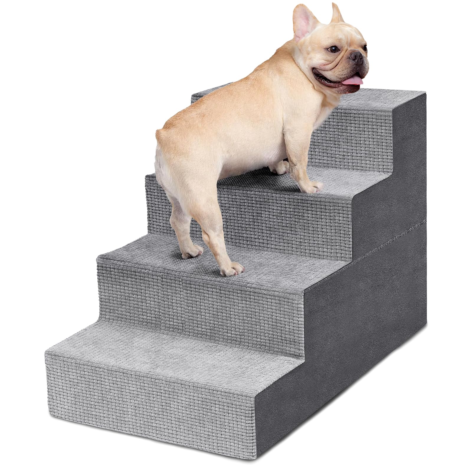 Heeyoo Dog Stairs For Small Dogs, 4-Step Dog Steps For High Bed And Couch, High-Density Foam Pet Steps With Supporting Board, No
