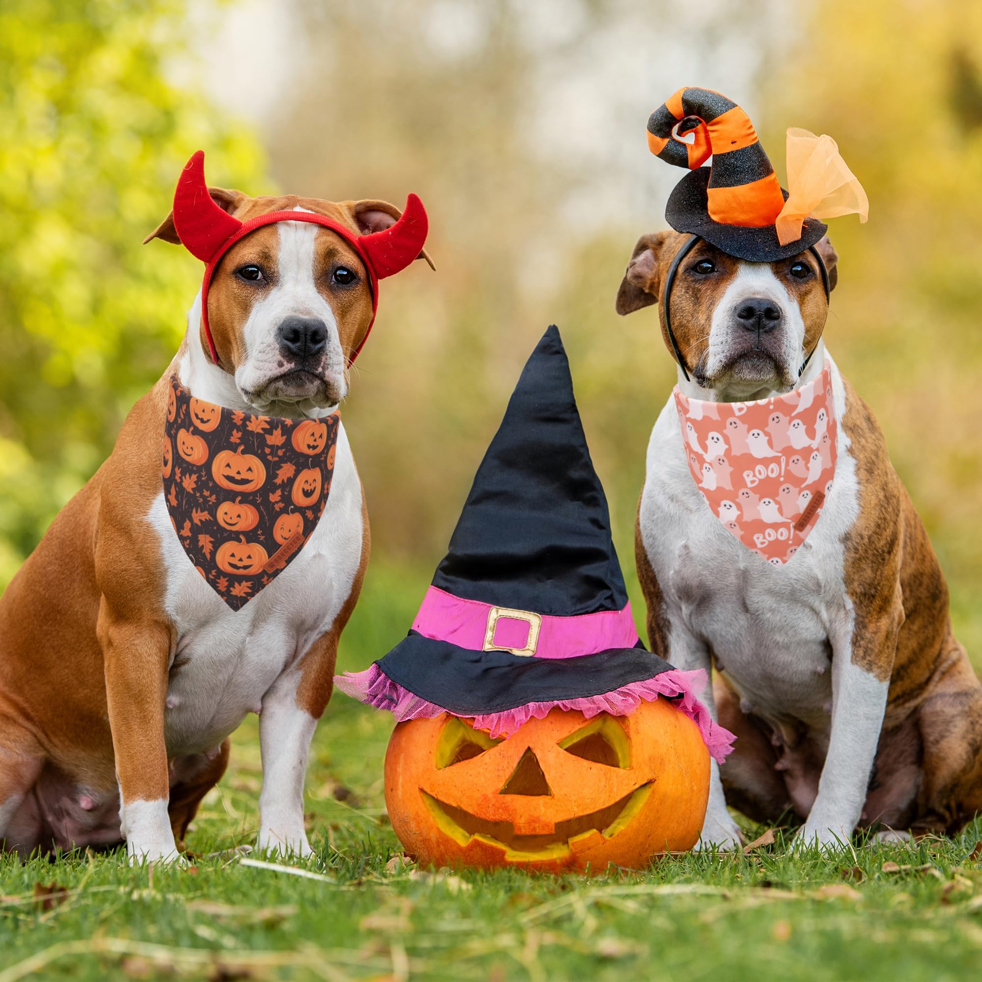 Adoggygo Halloween Dog Bandana, Pumpkin Ghost Pet Scarf, Orange Black Halloween Bandanas For Medium Large Dog (Large)