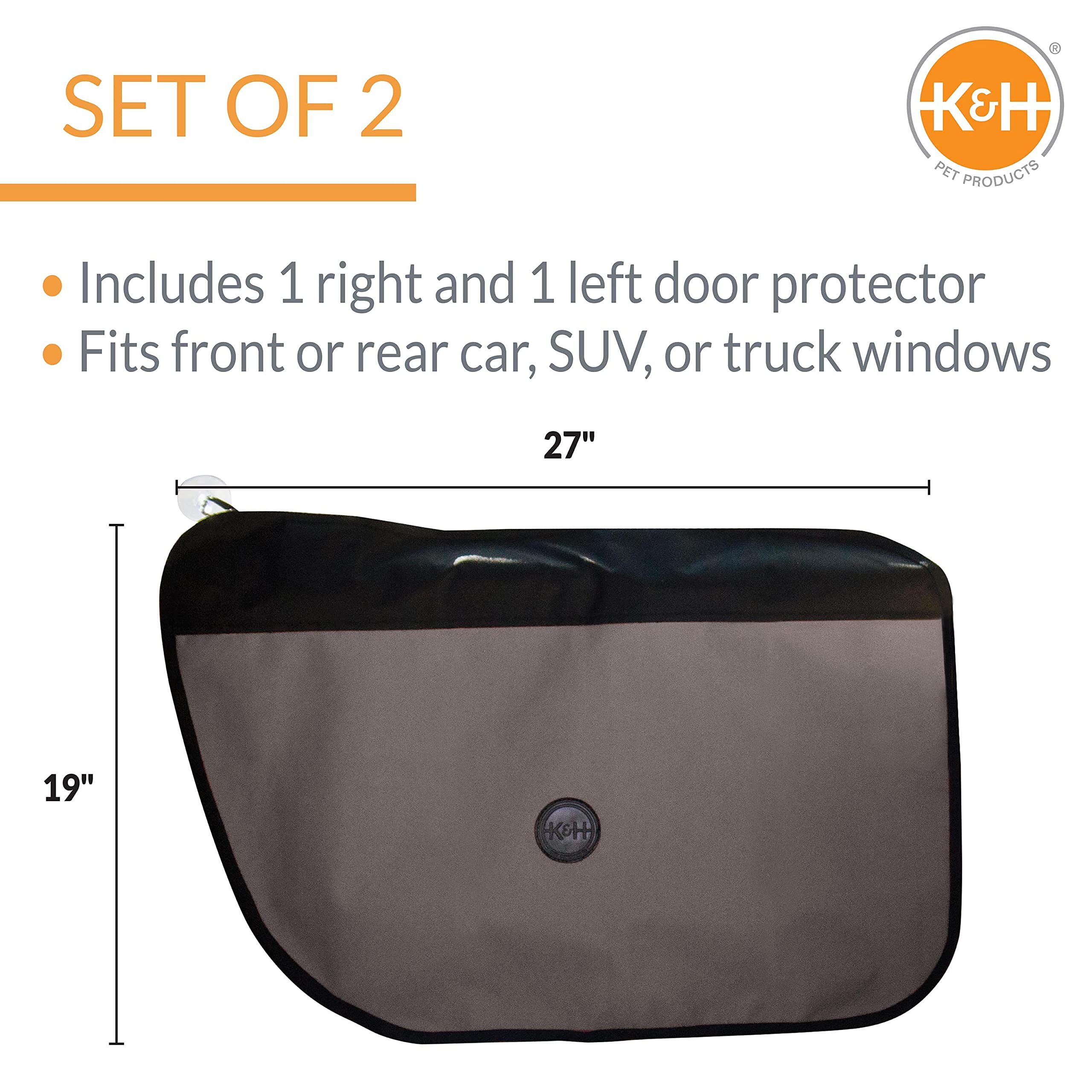 K&H Pet Products Car Door Protector For Dogs, 2 Pack Waterproof Interior Pet Car Door Protector From Dog Scratching, Stay Put Cover Design, Fits Most Vehicles, Washable - 27 X 19In Gray