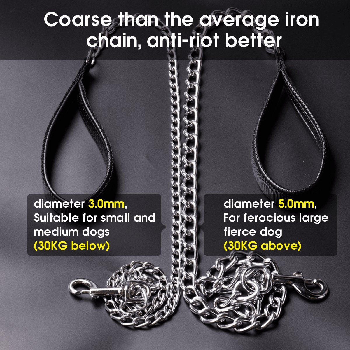 Ctopogo Premium Chain Heavy Duty Dog Leash - Soft Padded Leather Handle Lead - Perfect Basic Leashes Specifically Designed For O