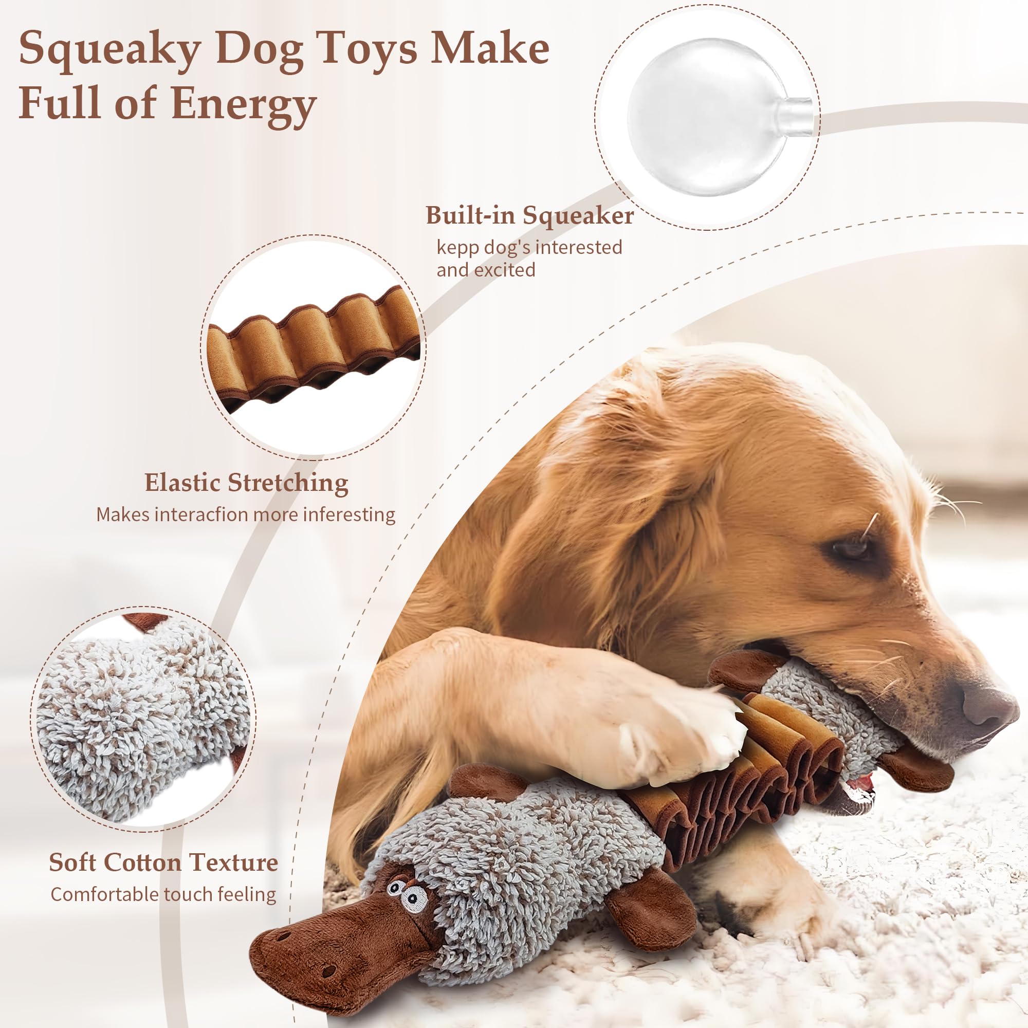 BUYPOW Squeaky Dog Toys, Interactive Tug of War Puppy Toys, Funny Plush Dog Chew Toys, Stuffed Toys for Small,Medium and Large D
