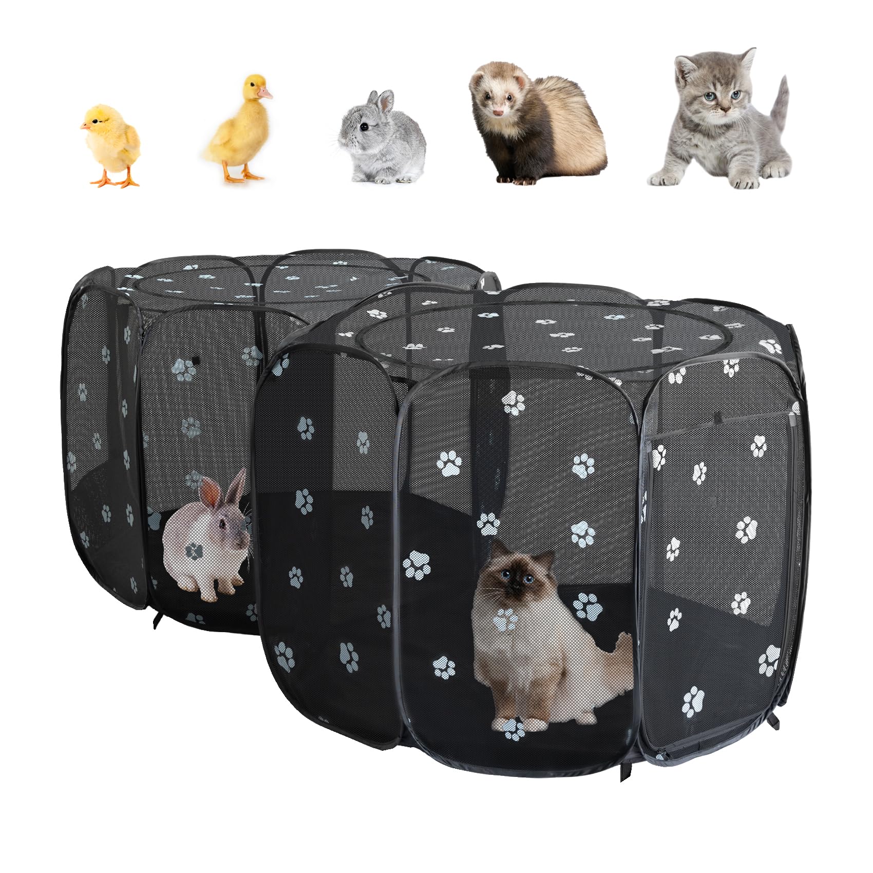 Small Animals Playpen Pop Up Small Pet Cage Enclosure Hutch Kennel Tent Chick Run Brooder Box Coop Portable Foldable Outdoor Yar