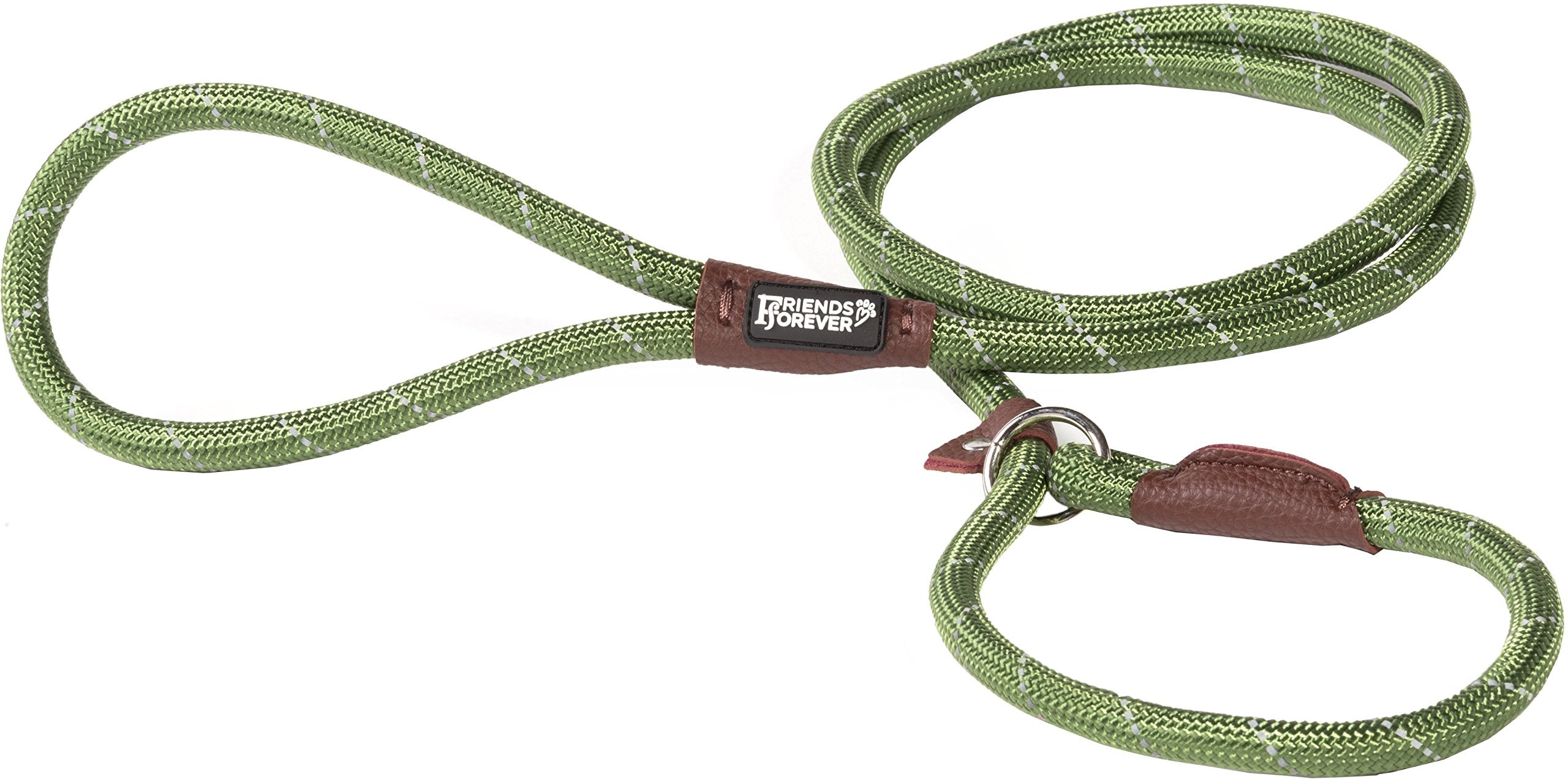 Friends Forever Dog Rope Leash - Durable, Reflective, 6ft Nylon Slip Lead for Large & Medium Pets - Olive, Model PET66-0031UPC