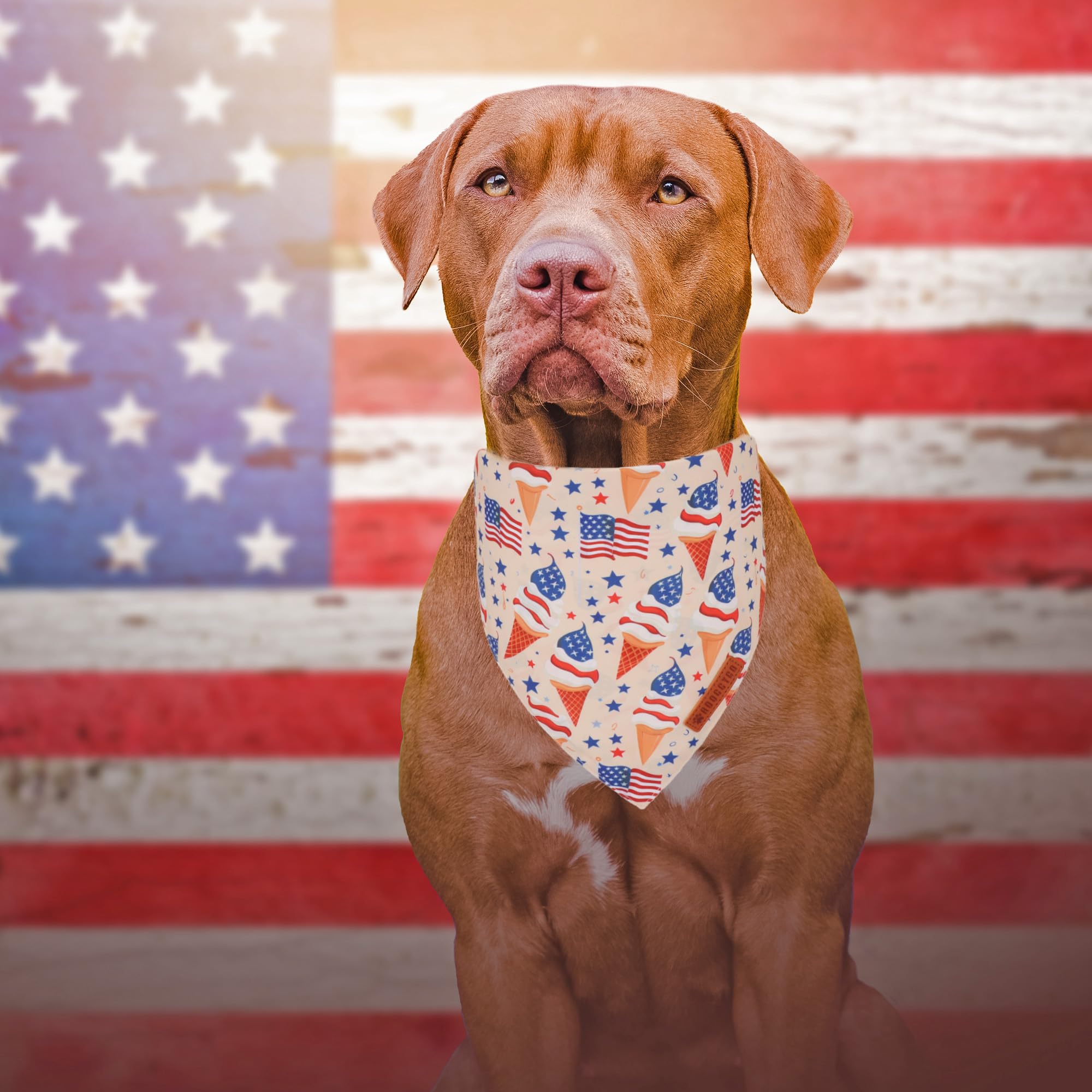 Adoggygo American Flag Dog Bandana, Ice Cream Hamburg Flag Pet Scarf, Premium Durable Fabric, Patriotic 4Th Of July Bandanas For