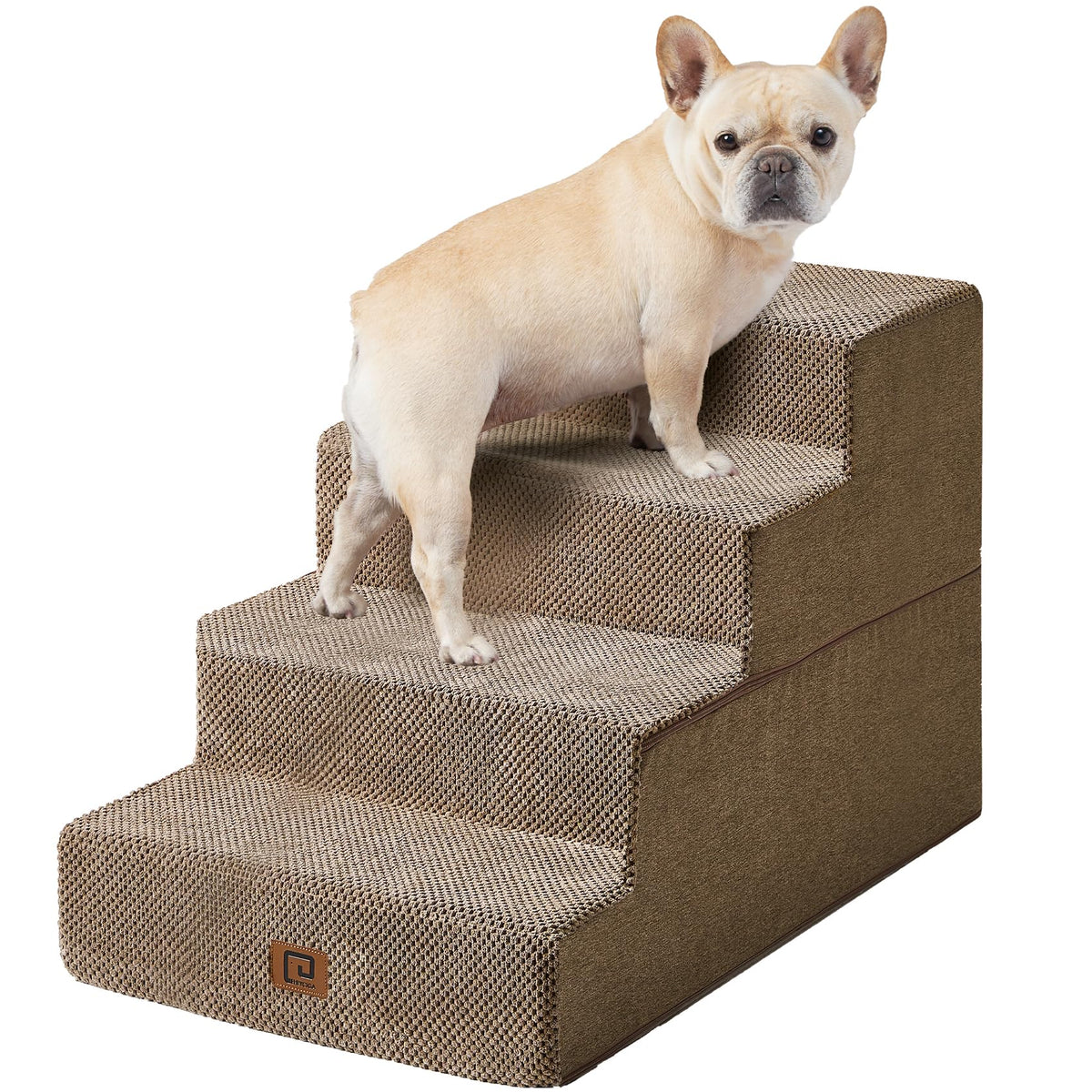 Eheyciga Dog Stairs For Bed 20”H, 4-Step Extra Wide Dog Steps For High Bed, Pet Steps For Small Dogs And Cats, Non-Slip Balanced Dog Indoor Ramp, Camel