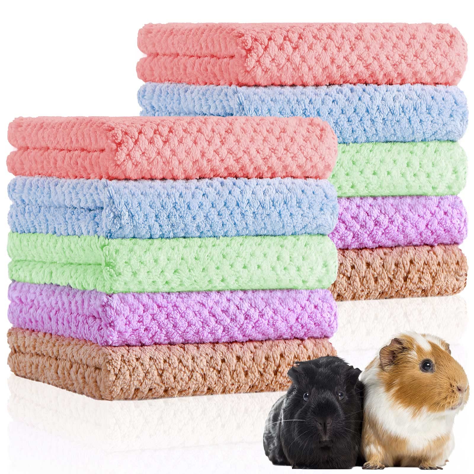 Reginary Guinea Pig Blankets, 10 Pcs Hamster Fleece Cage Liners, Coral Fleece Soft Quick Dry Pet Bedding For Small Animals, Cat 