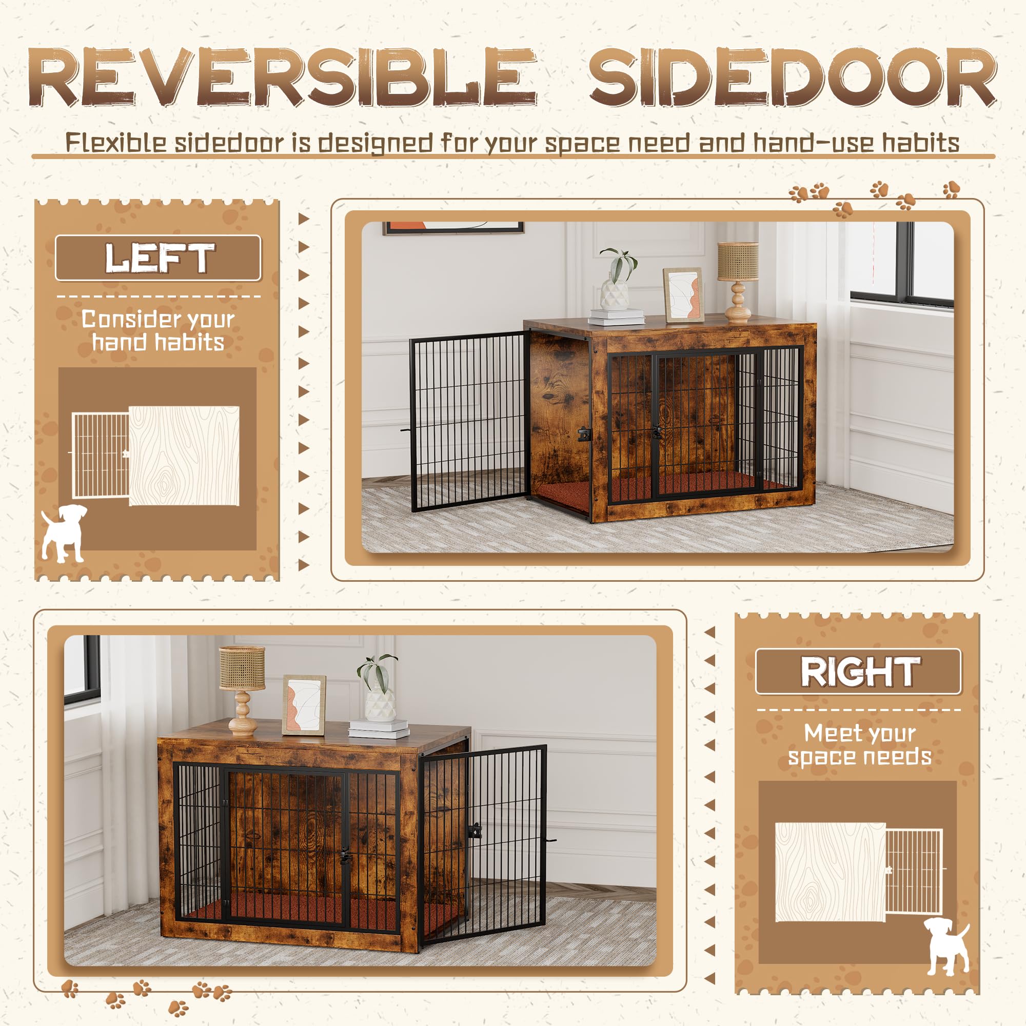 Dog Crate Furniture with Cushion, Indoor Dog Kennel with Double Doors, Side End Table Dog Cage, Pet House for Small/Medium/Large