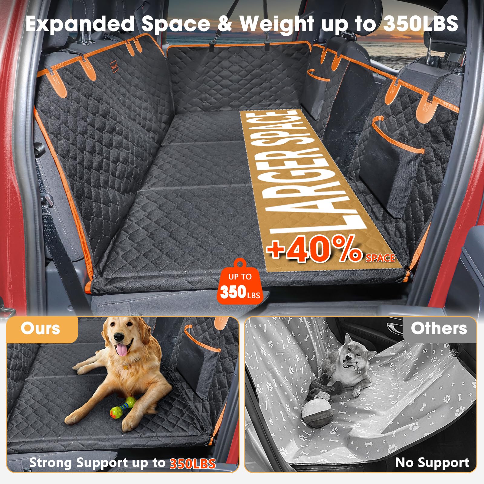 MIXJOY XL Dog Back Seat Extender for Truck, Hard Bottom Dog Car Seat Cover for Back Seat, Waterproof Dog Backseat Cover for Crew